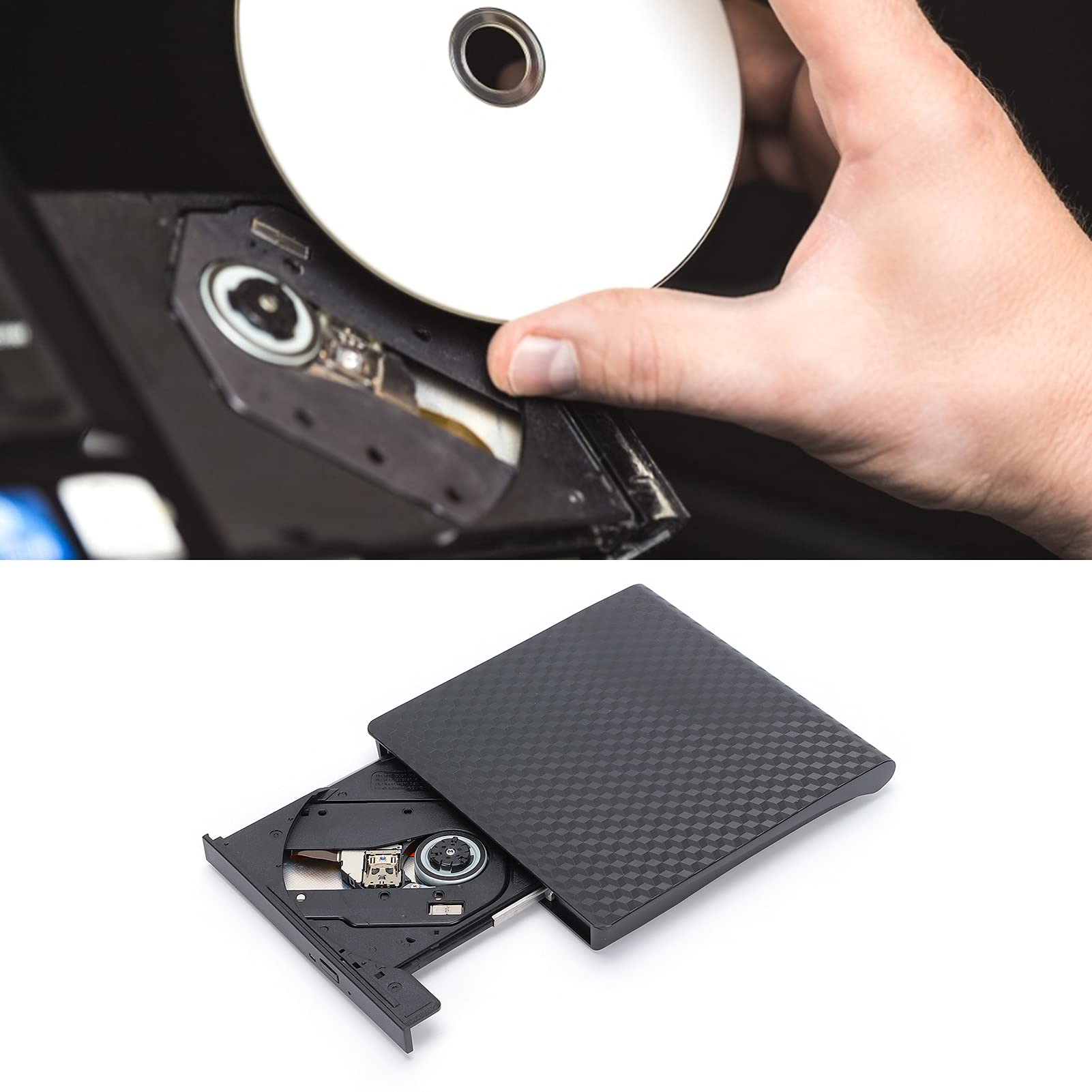 XINL External CD DVD Burner Writer - Portable USB 2.0 Drive for Desktop PC & Laptop - Burn Music, Movies, Backup Files for Home Office & Data Storage
