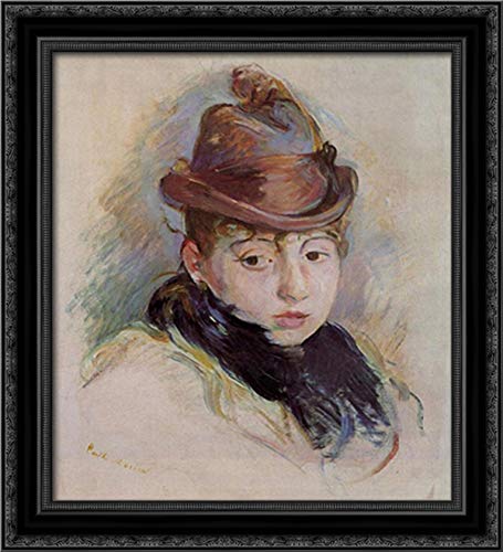 Berthe Morisot Young Woman in a Hat (Henriette Patte) 20x22 Inch Black Ornate Wood Framed Canvas Art - Perfect for Living Room, Bedroom & Office Wall Decor