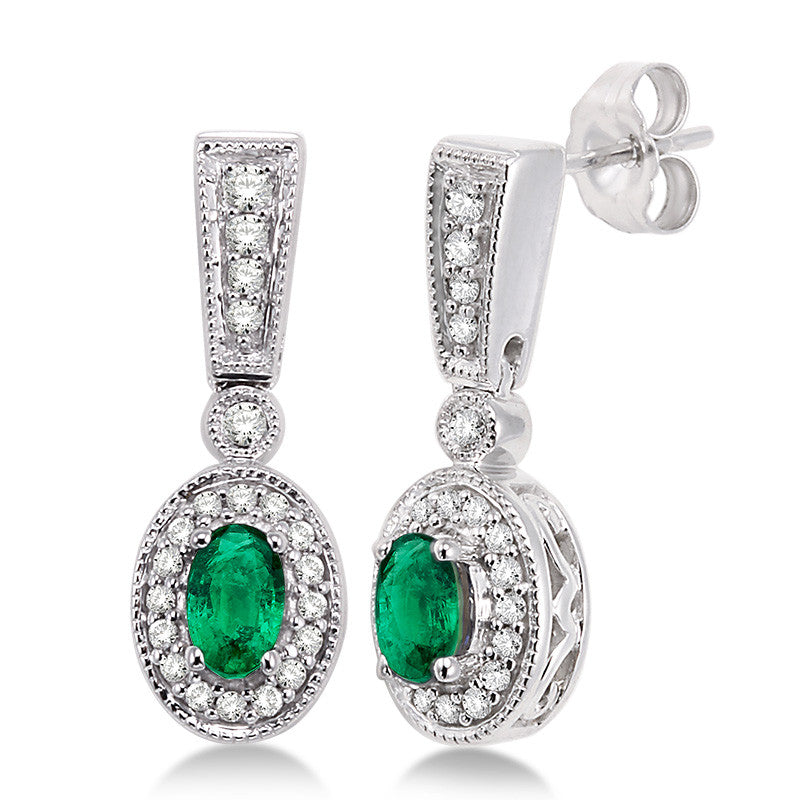 Exquisite Diamond & Oval Emerald Earrings for Women - Elegant 14K Gold Dangle Earrings - Perfect for Weddings, Parties & Special Occasions