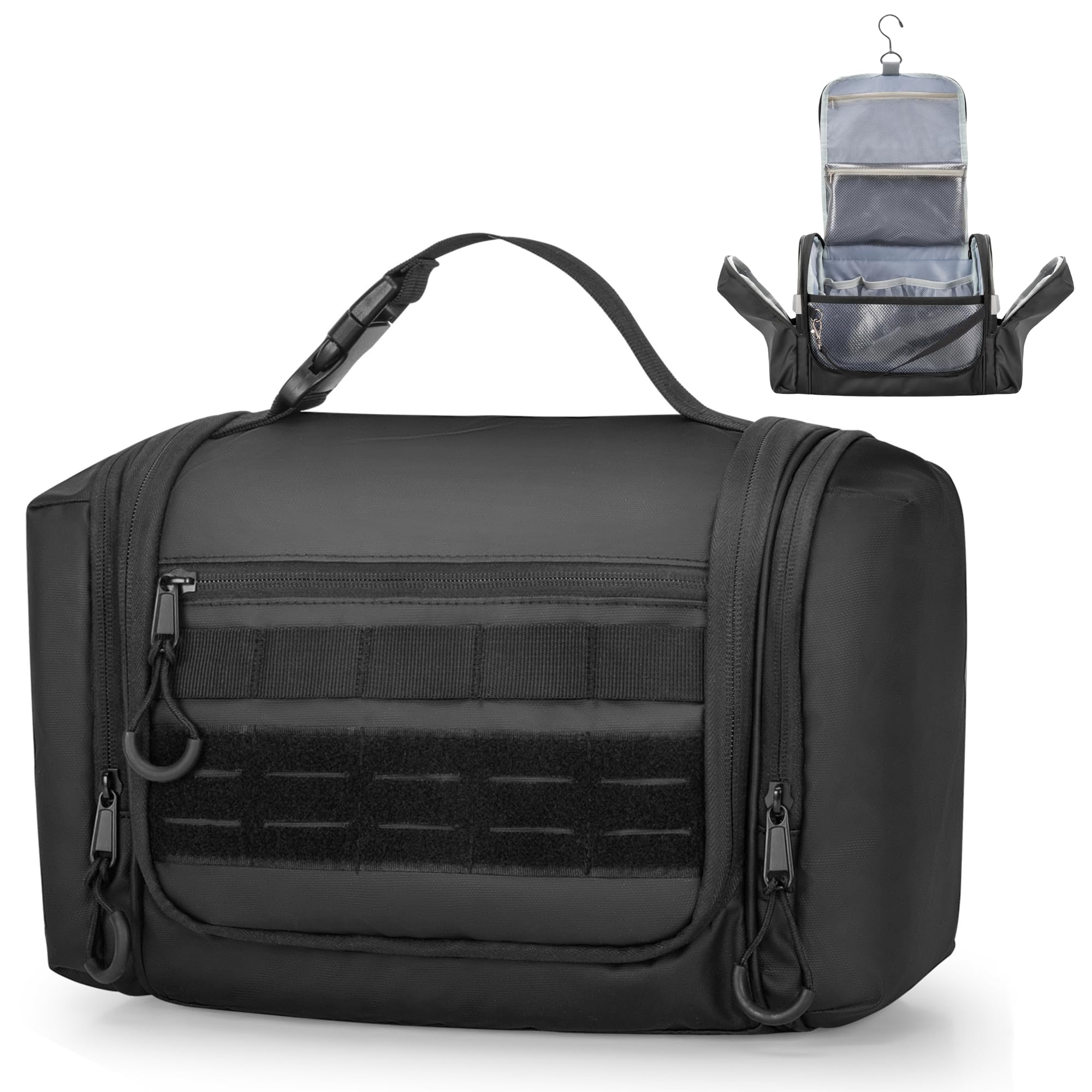 **Tactical Hanging Toiletry Bag for Men - Large Travel Shower Bag & Hygiene Organizer - Waterproof Dopp Kit for Camping, Hiking, Gym & Outdoor Adventures - Black**