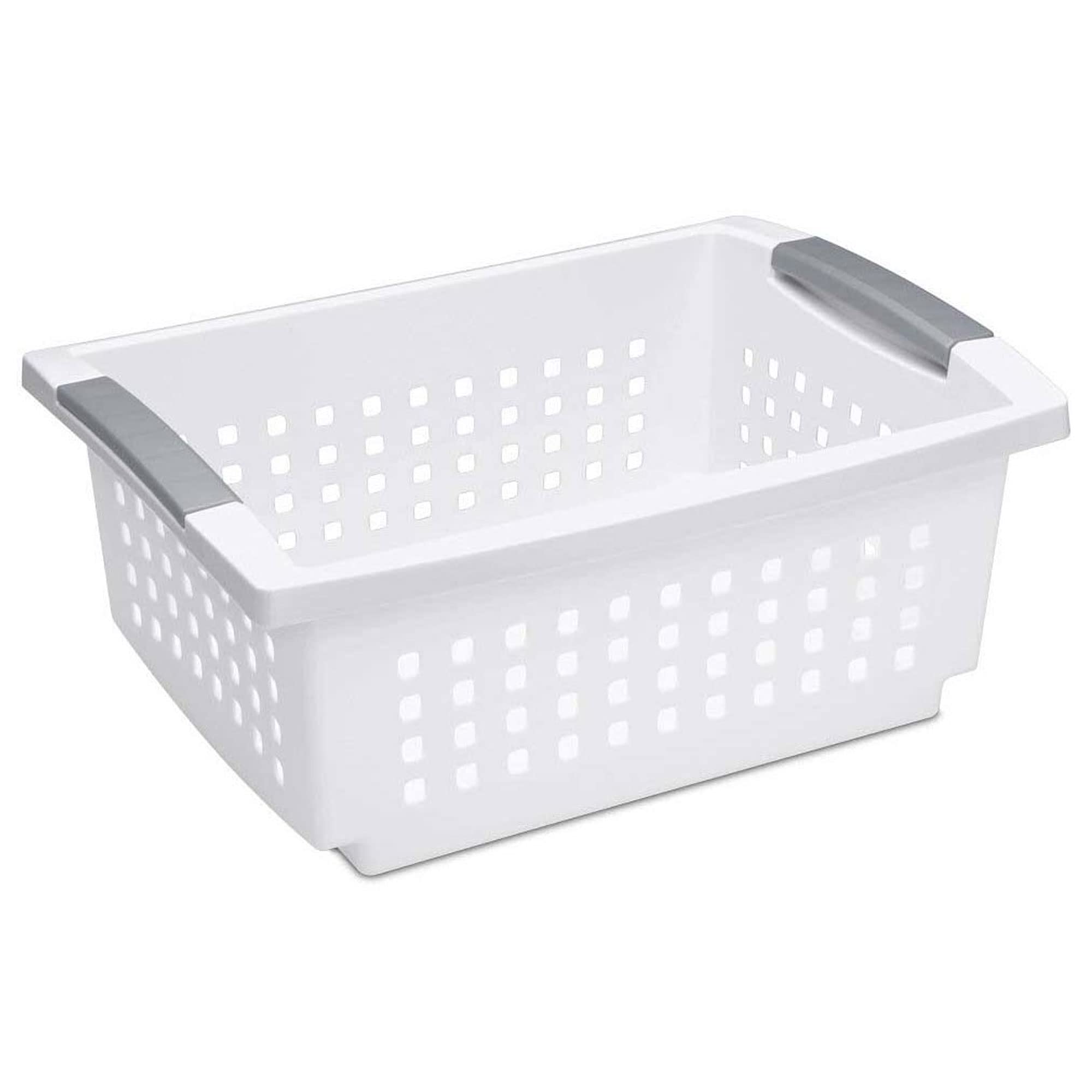 Sterilite Medium Stackable Storage Bins with Flip Down Rails - 40 Pack White Organizer Baskets for Home, Office, and Closet Organization
