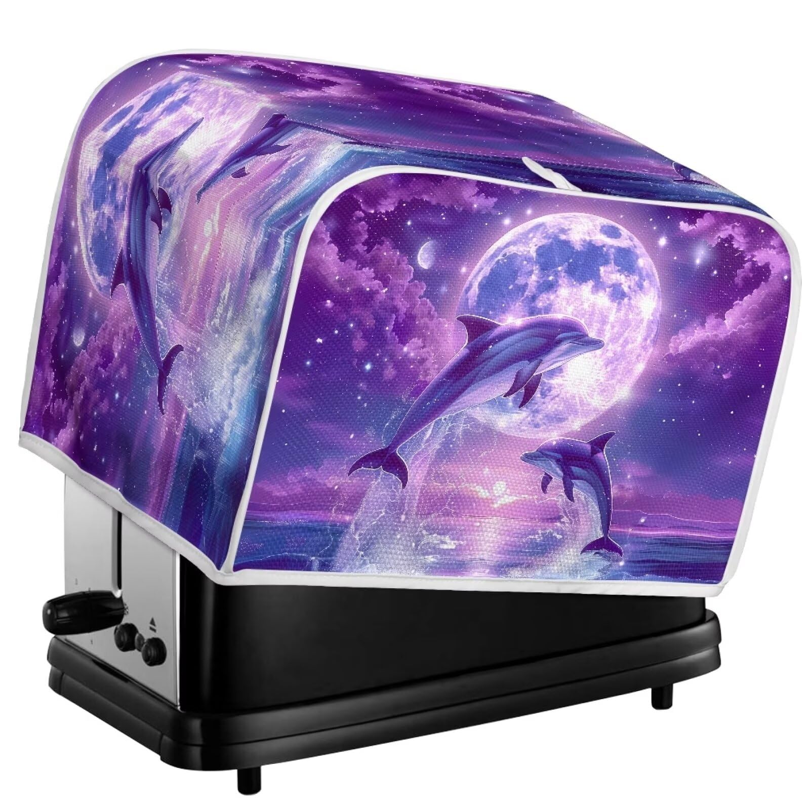 Dolphin Moon Printed Toaster Cover - Dustproof & Fingerprint Resistant Kitchen Appliance Protector for Toaster Ovens & Microwaves - Cute Kitchen Decor Accessory for Home & Office Use