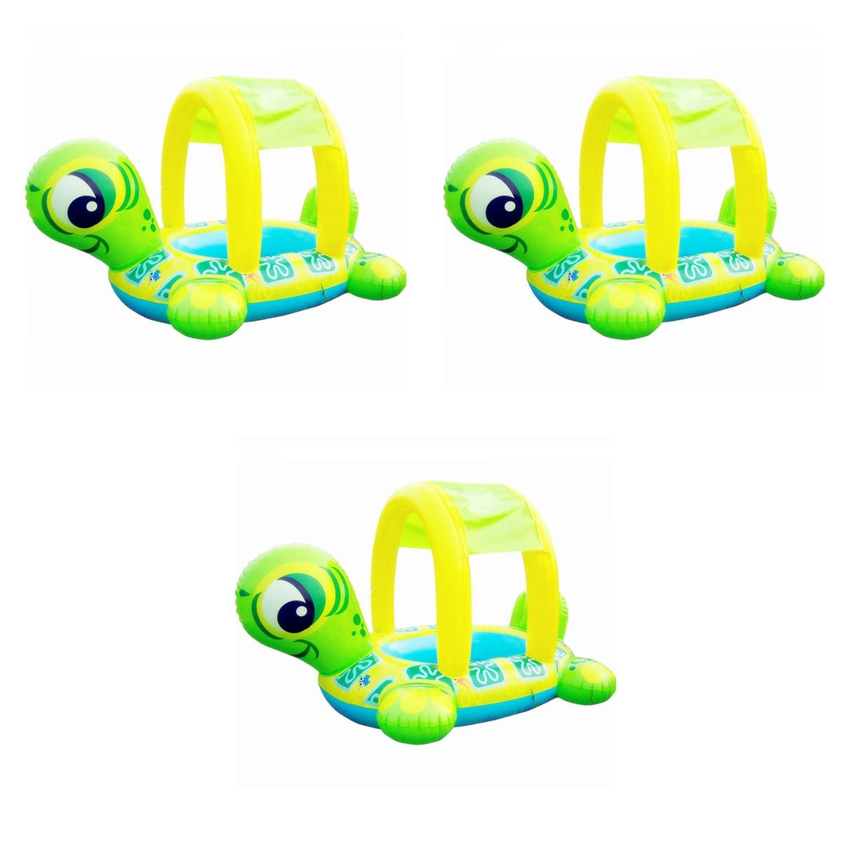 INOOMP 3-Pack Inflatable Turtle Pool Float for Kids & Toddlers - Baby Swim Ring Seat with Canopy for Water Play, Swimming Lessons & Beach Fun