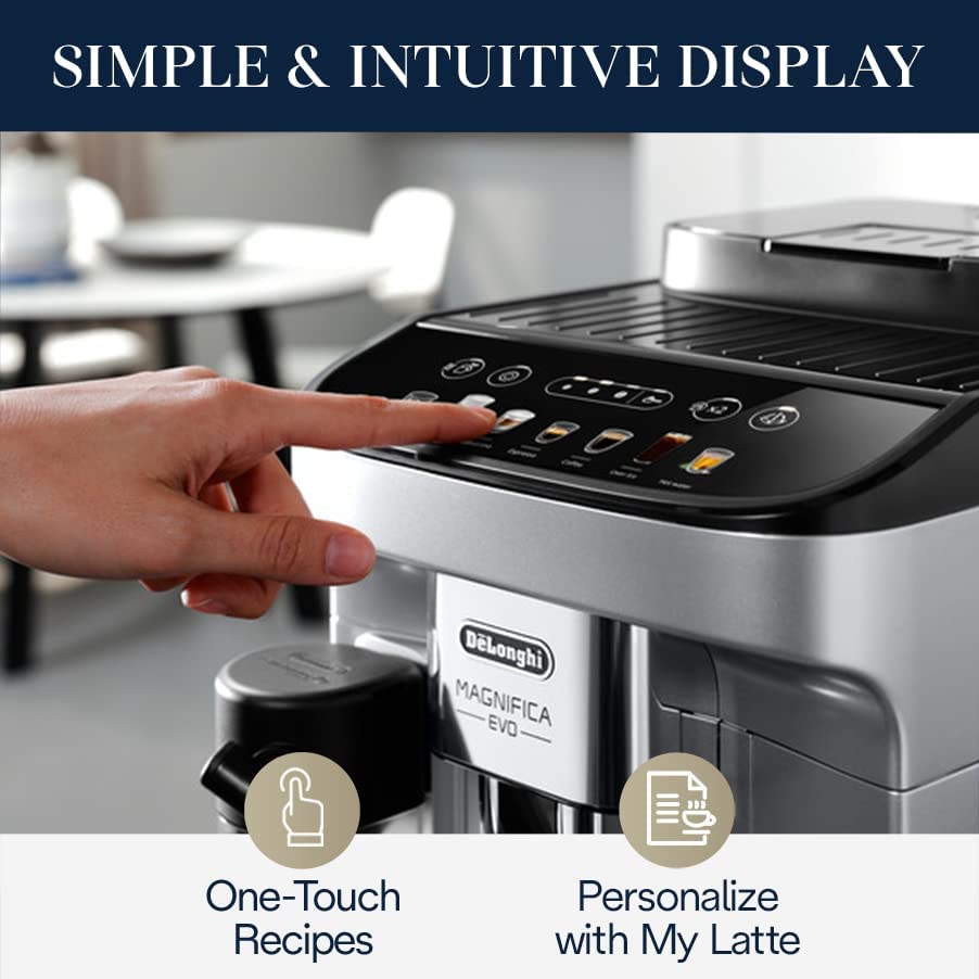 De'Longhi Magnifica Evo Super Automatic Coffee & Espresso Machine with LatteCrema System - Silver | Perfect for Home & Office Use, Barista-Quality Drinks, Easy One-Touch Operation