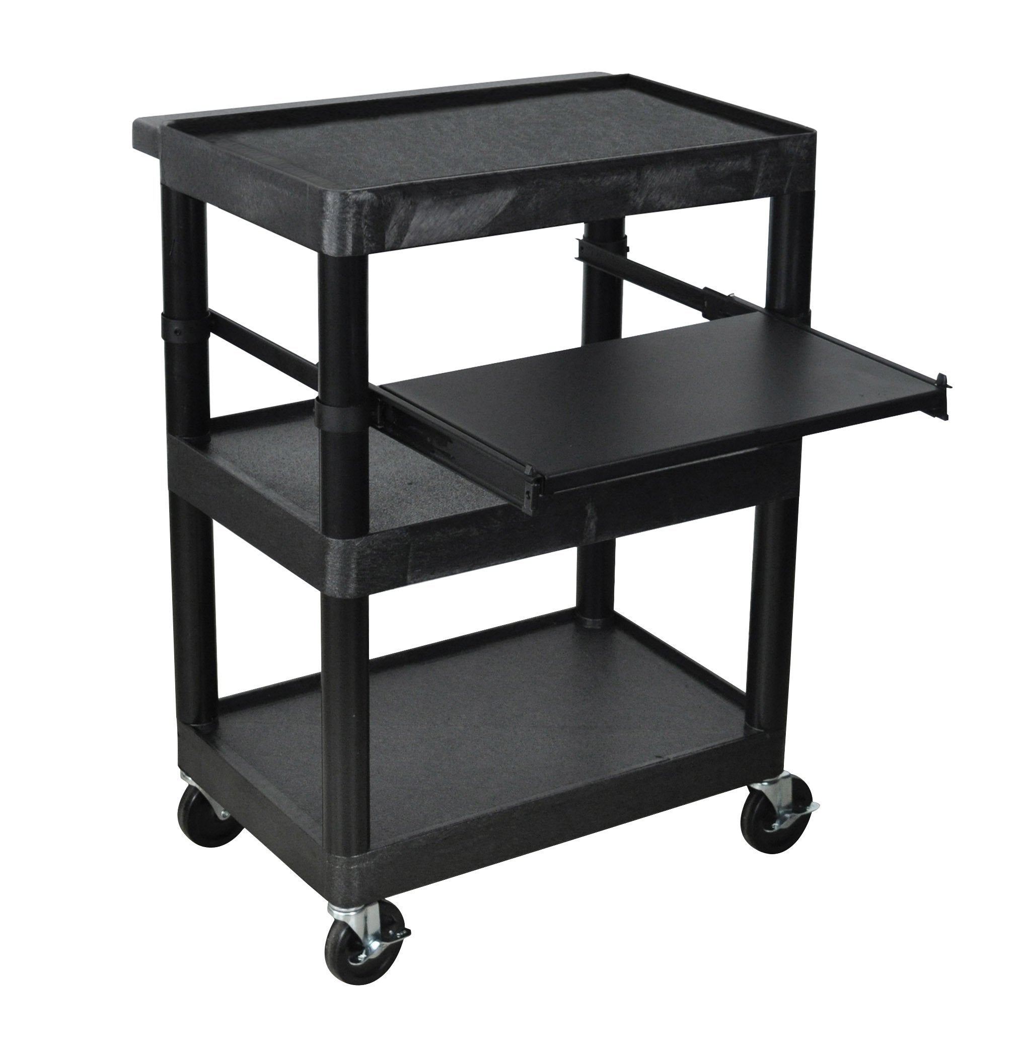 Luxor Black 3-Shelf Endura Presentation Cart - Mobile Storage Cart for Office, Classroom, or Retail Display - Heavy Duty Utility Cart with Wheels for Easy Transport