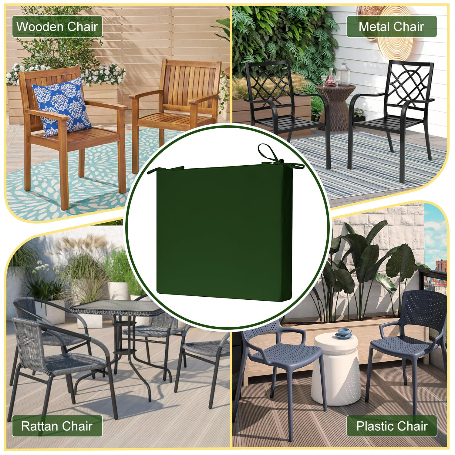 **LOVTEX Waterproof Outdoor Chair Cushions Set of 2 - 18.5 x 16 x 3 Inch Patio Furniture Cushions with Ties, Durable & Weather-Resistant - Perfect for Garden, Deck, Poolside, and Patio (Forest Green)**