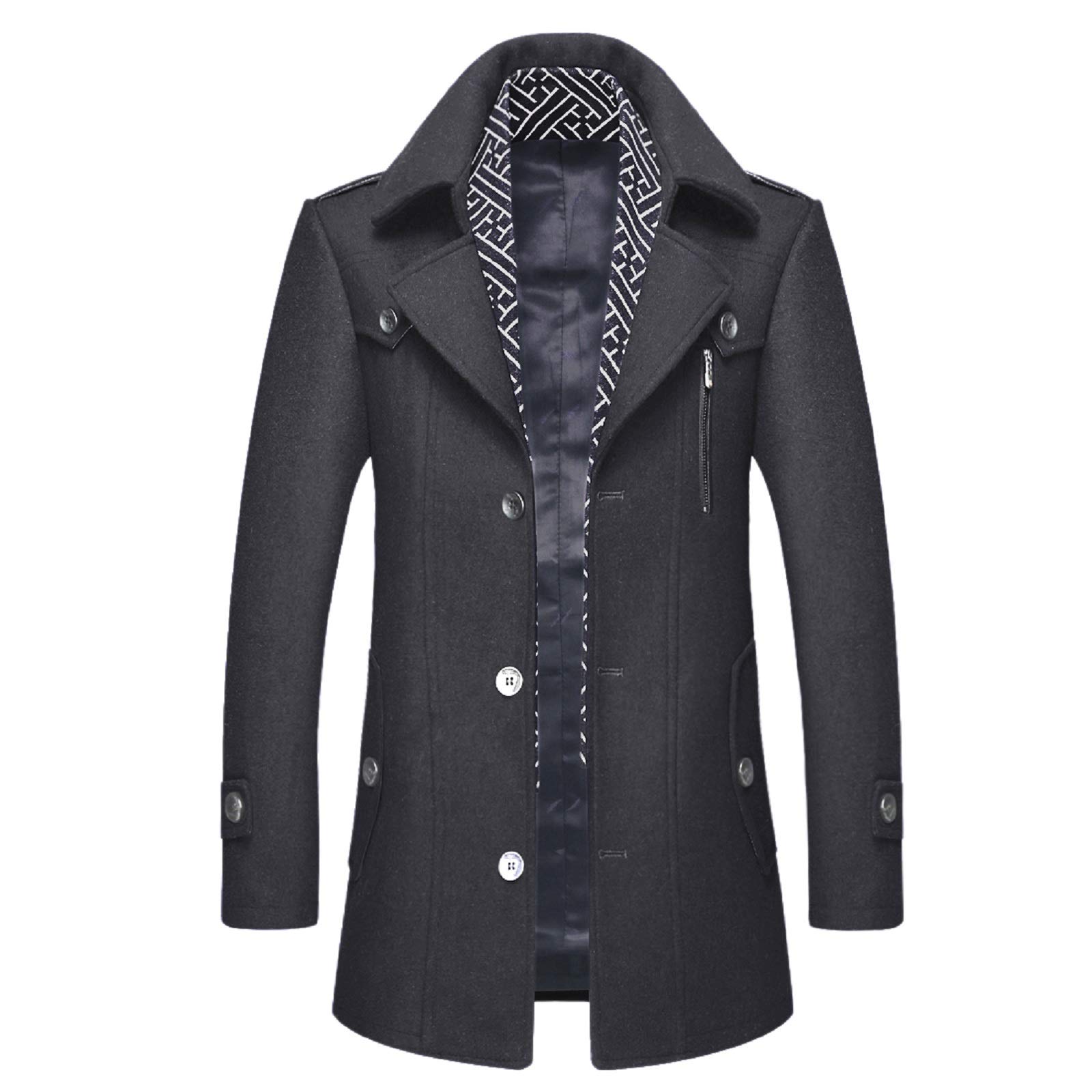 iCKER Men's Slim Fit Wool Pea Coat - Winter Trench Jacket for Business & Casual Wear | Warm Outerwear for Office, Dating & Daily Use