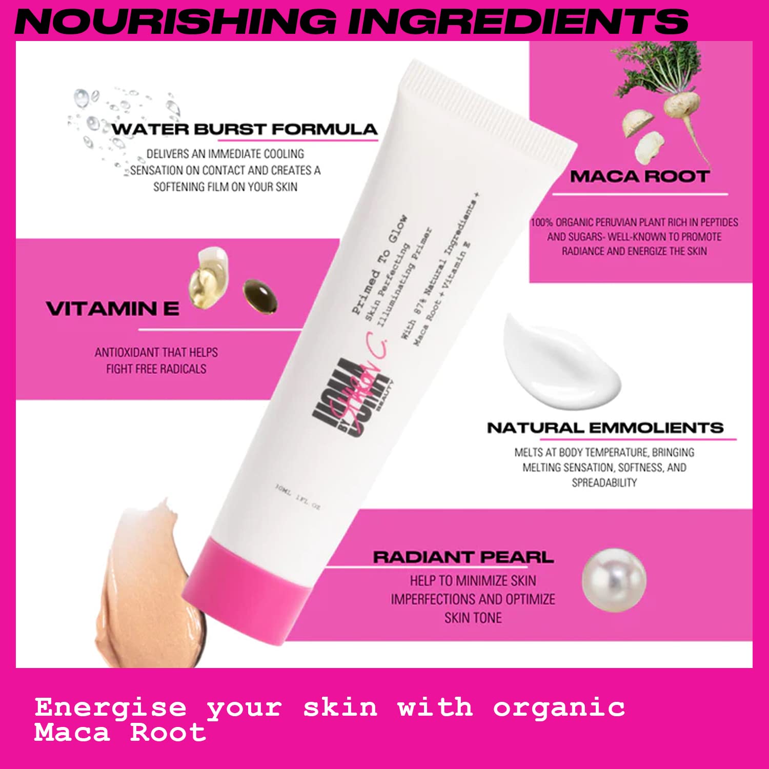 UOMA by Sharon C Primed To Glow Illuminating Face Primer - 30ml Maca Root & Vitamin E Skincare Primer for Dewy Finish | Highlighter Makeup Base for Glowing Skin | Perfect for Daily Wear & Special Occasions