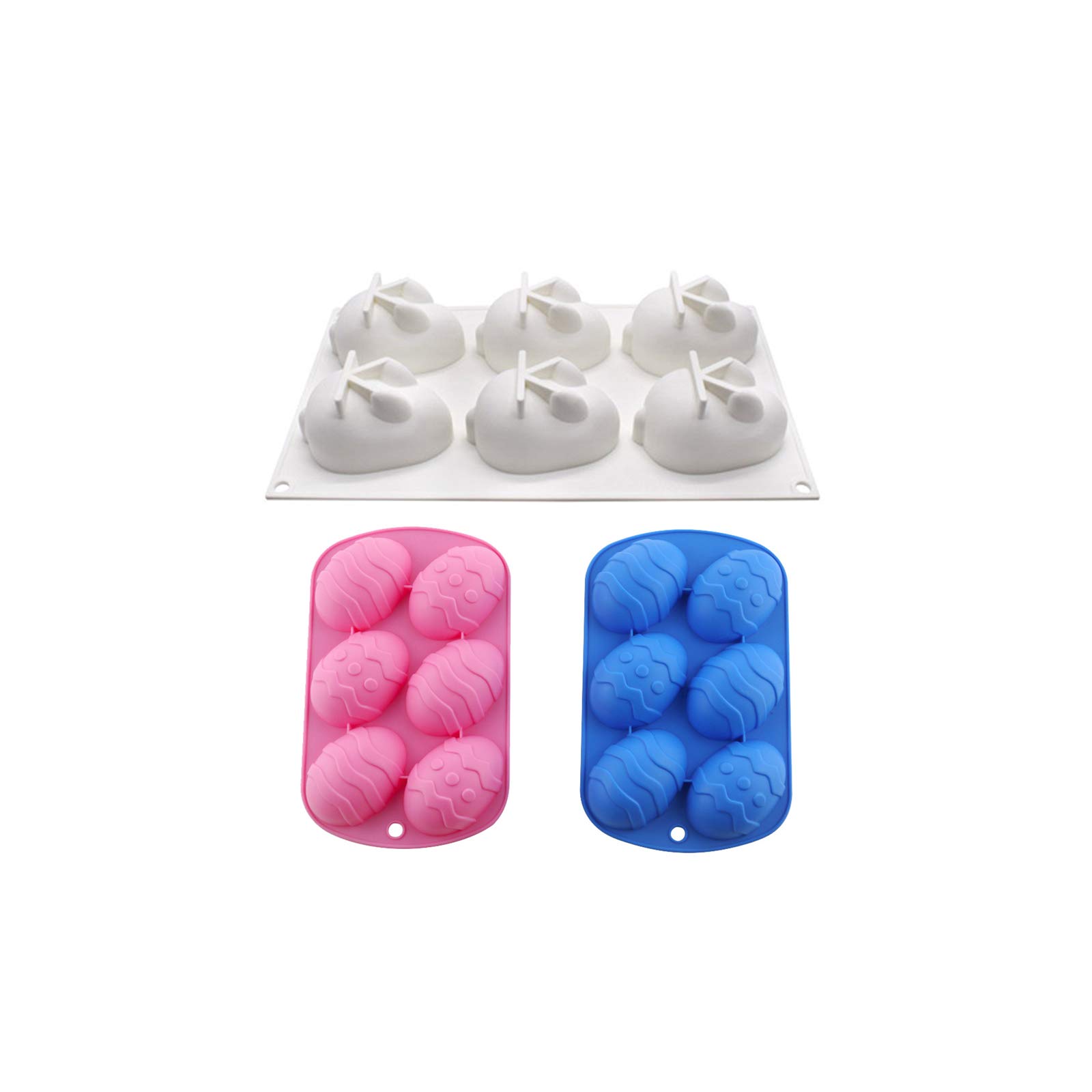 Easter Silicone Molds Set - Bunny & Egg Shaped Chocolate Candy Molds for DIY Desserts, Baking, Cake Decorating - Perfect for Easter Crafts, Party Treats & Homemade Gifts (1 Bunny + 2 Egg Molds)