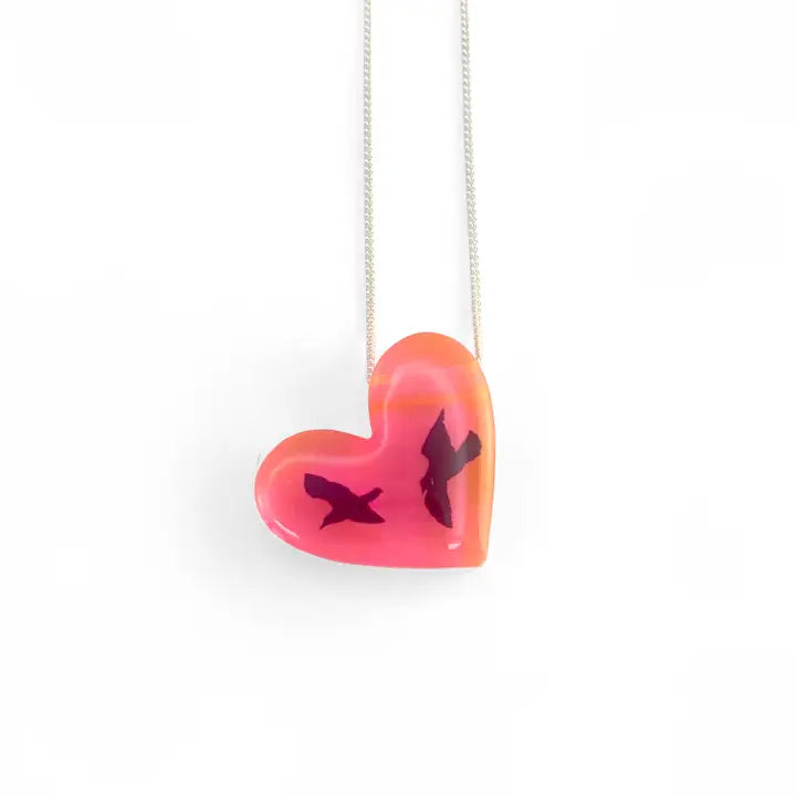 Black Drop Designs Pink Heart Bird Necklace for Women - Elegant Jewelry Gift for Valentine's Day, Anniversary & Special Occasions