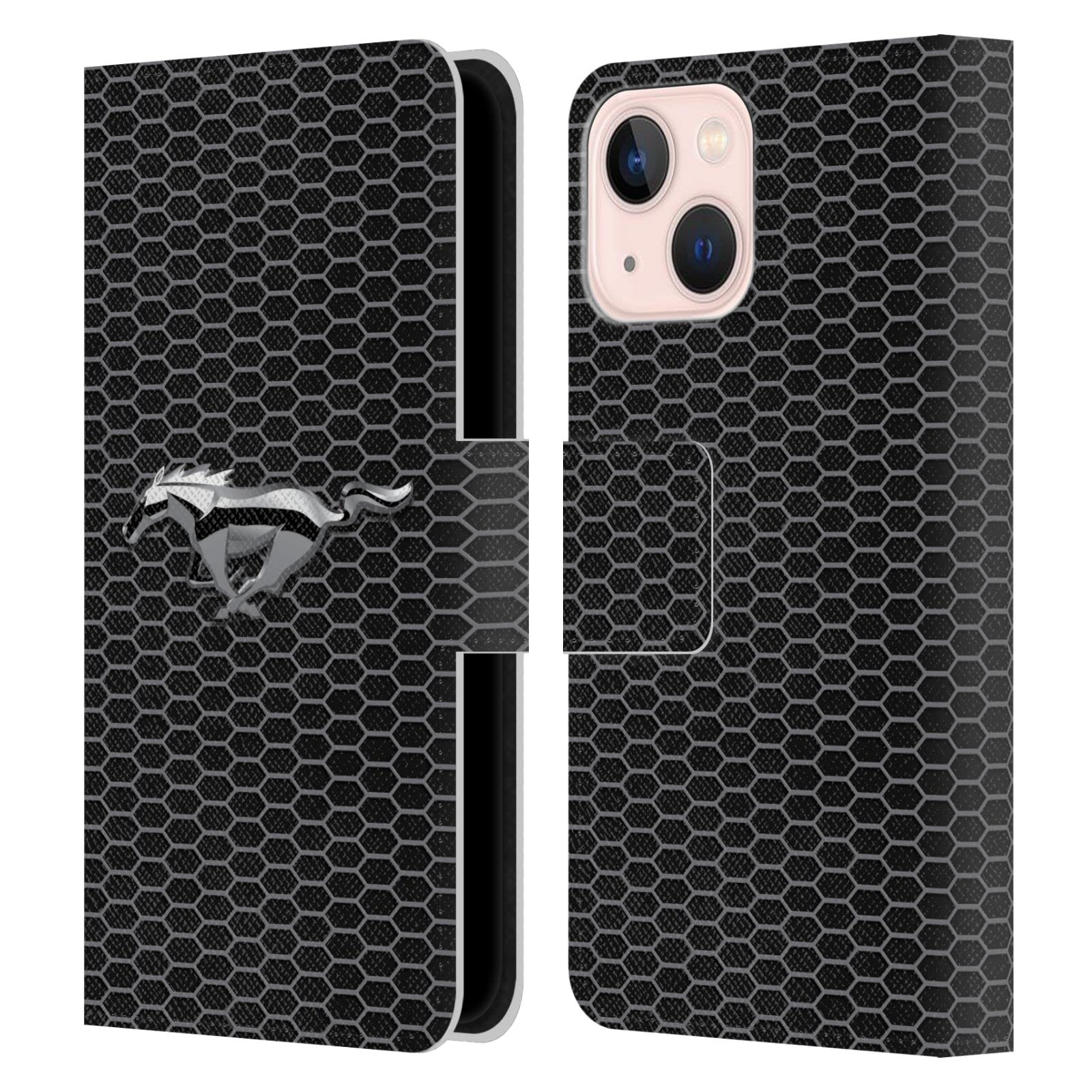Head Case Designs Ford Mustang Leather Wallet Case for iPhone 13 Mini - Officially Licensed Car Grill Logo Cover - Perfect for Car Enthusiasts & Daily Use