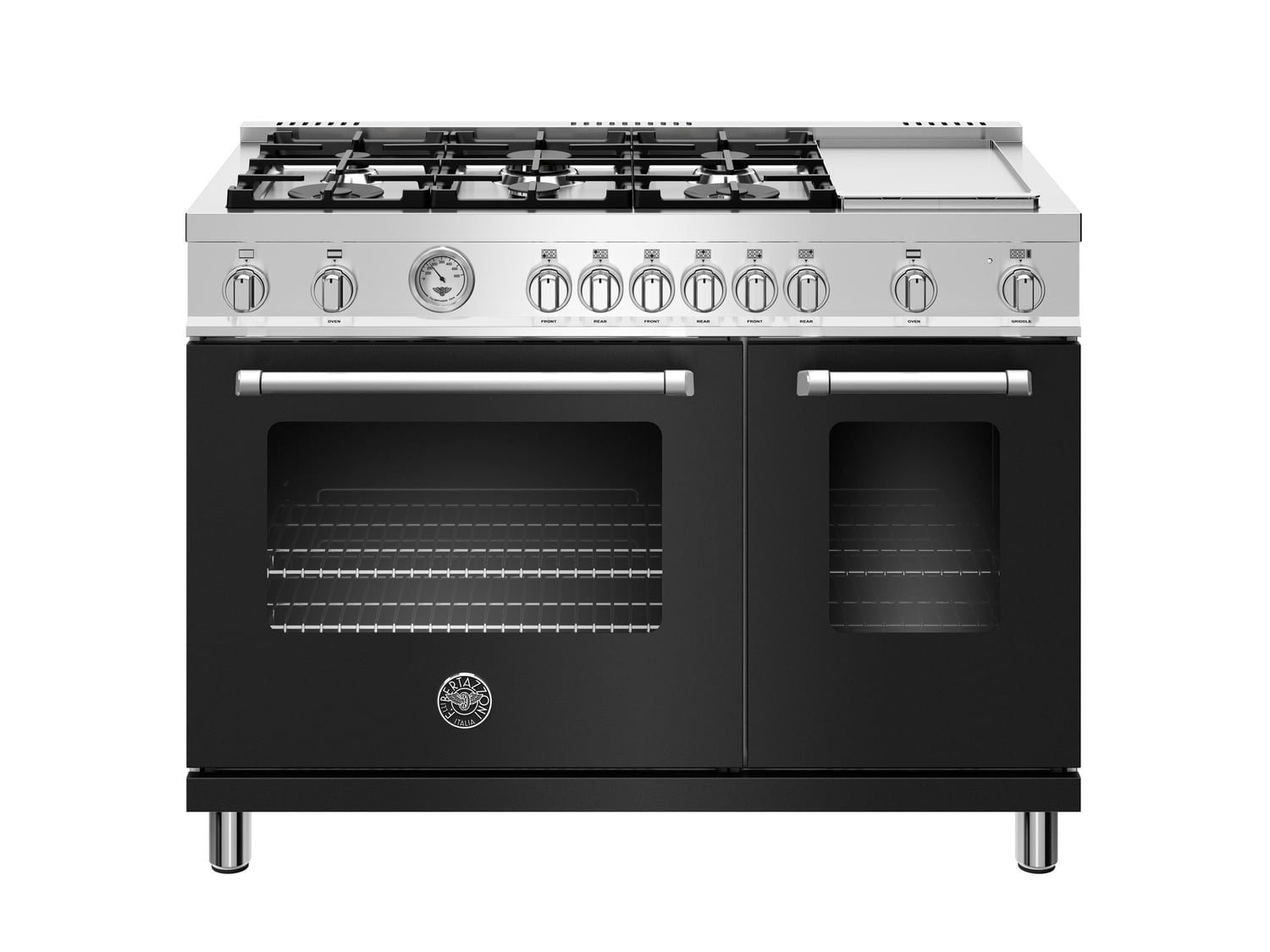 Bertazzoni MAST486GGASNEE 48 Inch Professional Gas Range - 6 Burners & Griddle - Matte Black Finish - Ideal for Home Chefs & Large Kitchen Cooking