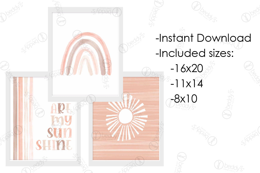 Boho Rainbow Art Prints Digital Download - Set of 3 Vibrant Wall Decor for Nursery, Kids Room & Boho Home Decor