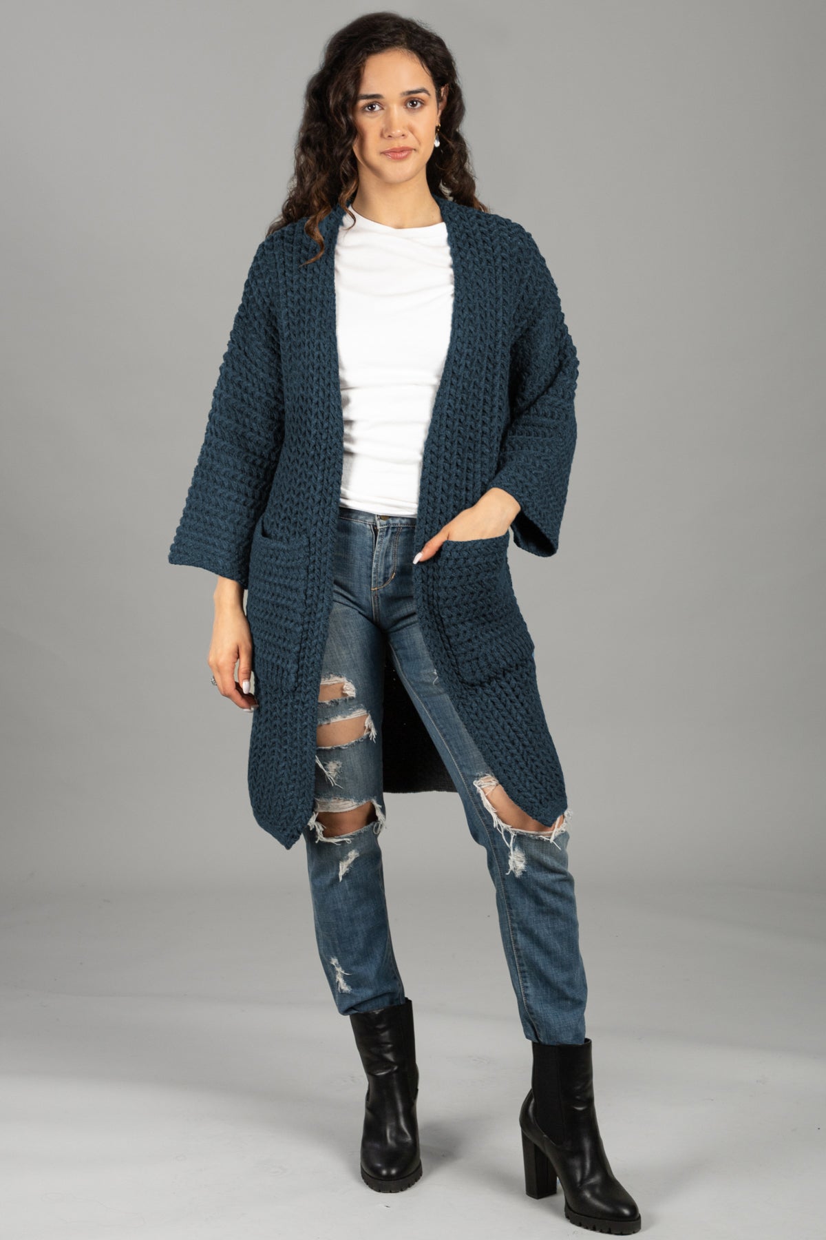 Women's Long Sleeve Kimono Cable Knit Cardigan Sweater - Cozy Fall Winter Wrap for Casual Outfits & Layering