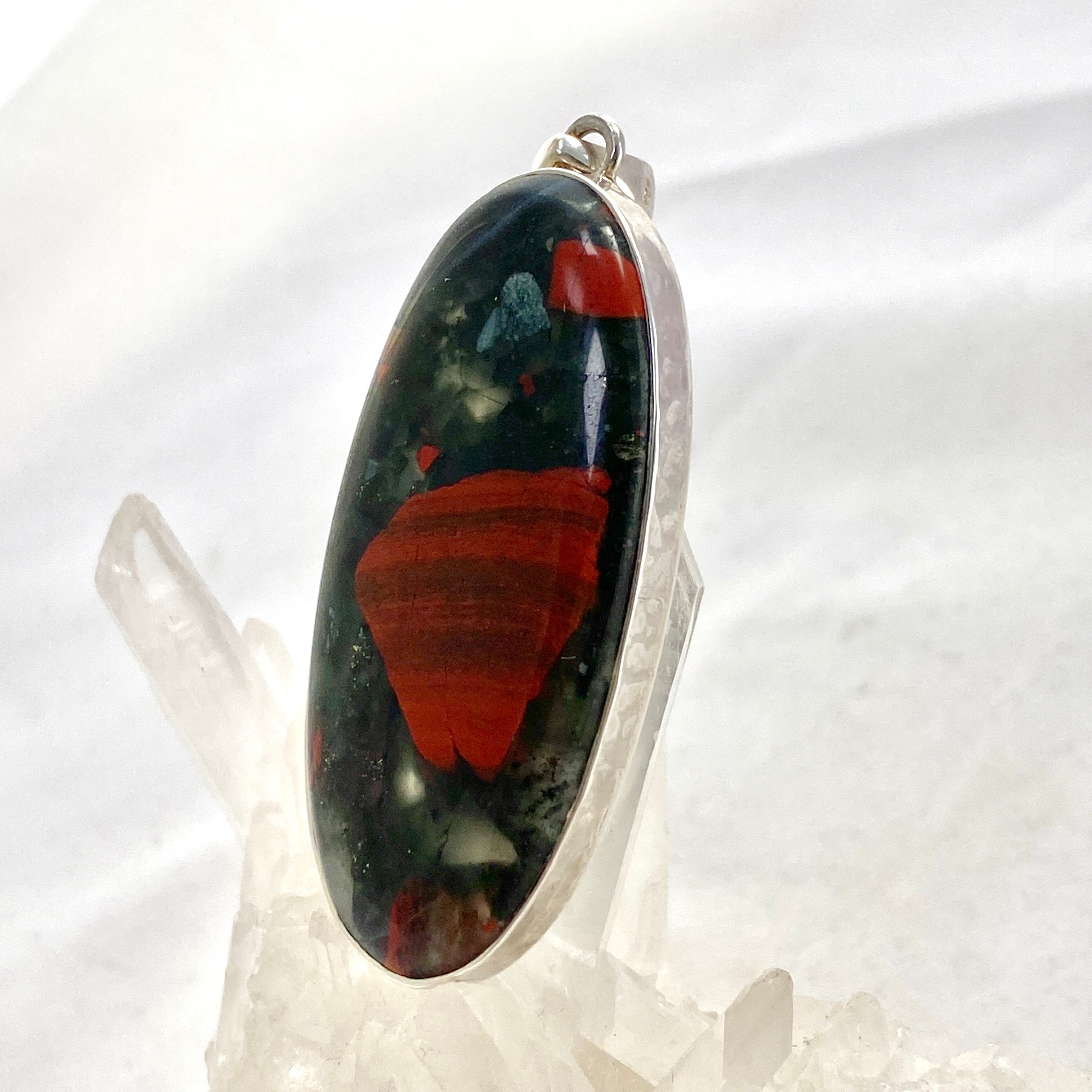 Natural Bloodstone Oval Cabochon Pendant in Handmade Hammered Sterling Silver Setting KPGJ4739 - Perfect for Meditation, Healing Jewelry & Spiritual Gifts