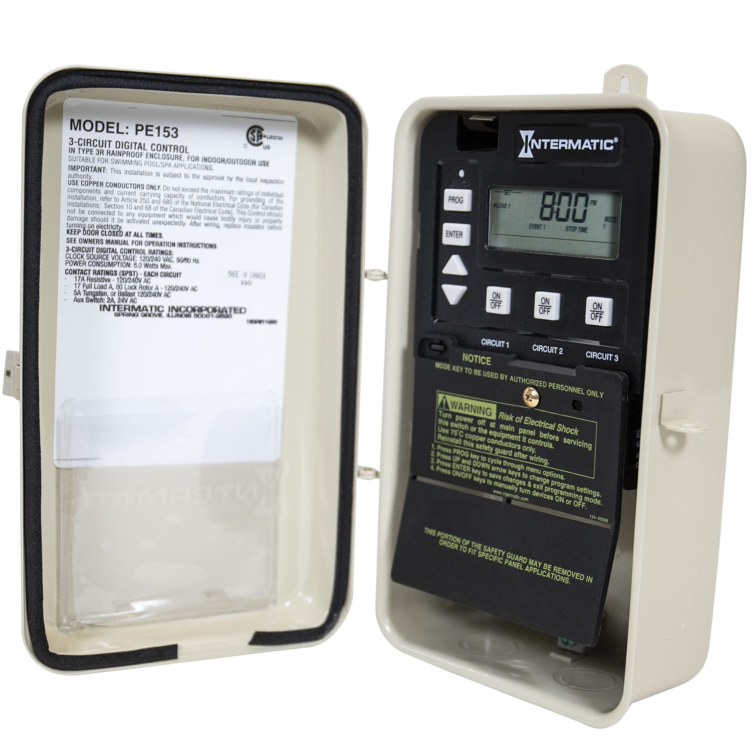 Intermatic PE153 24-Hour Digital Timer for Pools & Spas - Multi-Circuit Programmable Control with LCD Display, Countdown & Freeze Protection | Perfect for Automated Pool Maintenance, Energy Savings & Heater Safety