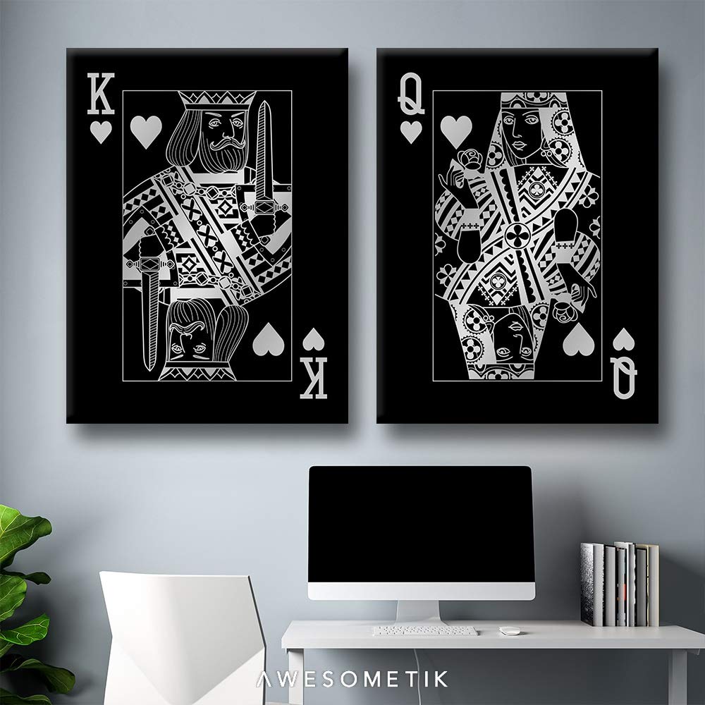 Imperial Set - King & Queen of Hearts Playing Cards Gold, Classic, Platinum Canvas Print Art - Home Décor Wall Hanging - Made in USA (12x18 Inches) - Perfect for Game Rooms, Bars, and Themed Party Decorations