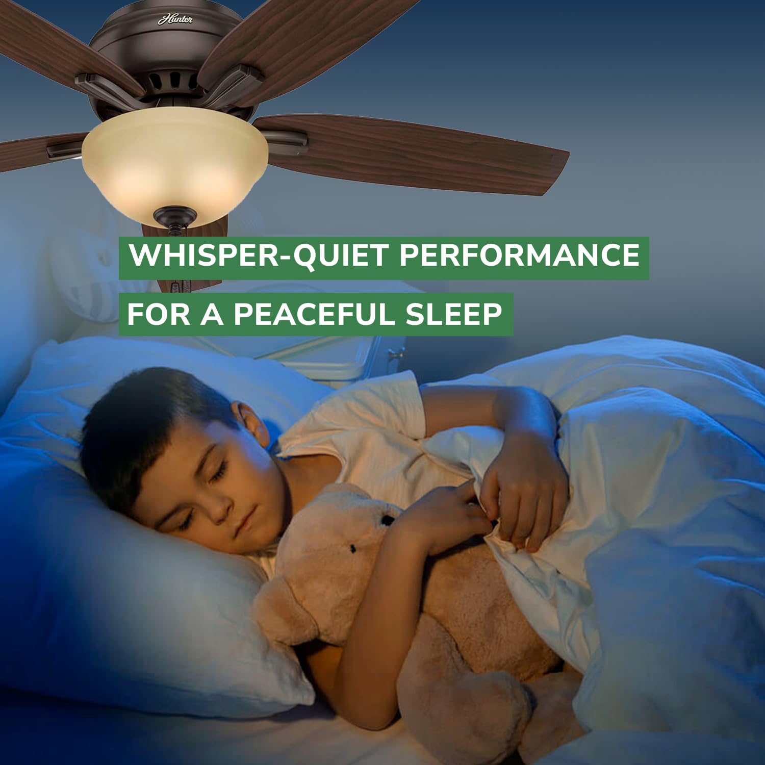 Hunter Fan Company 53314 52-Inch Newsome Premier Bronze Low Profile Ceiling Fan with LED Light Kit and Pull Chain - Perfect for Bedroom, Living Room, and Indoor Spaces