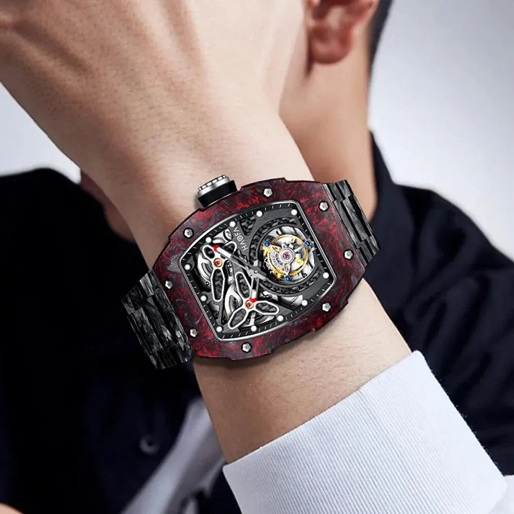 Haofa Men's Luxury Automatic Skeleton Tourbillon Watch - Full Carbon Fiber, Sapphire Crystal, 50m Waterproof - Perfect for Business Meetings, Formal Events & Luxury Gift Giving