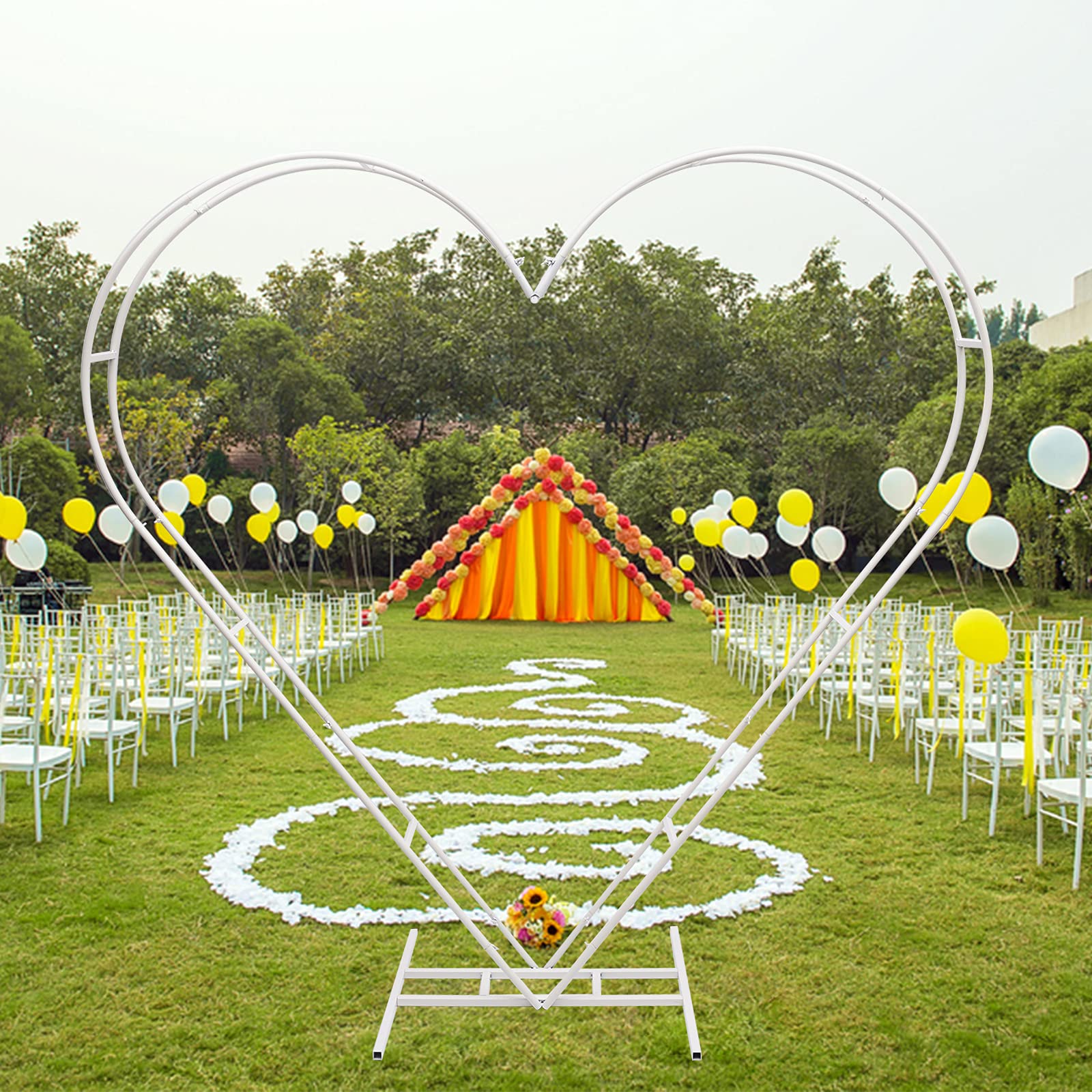 2M Decorative Heart Shaped Wedding Arch Stand with Metal Base - Photo Booth Backdrop for Wedding Ceremony, Reception, Birthday Party - Outdoor Garden Event Decor for Romantic Celebrations