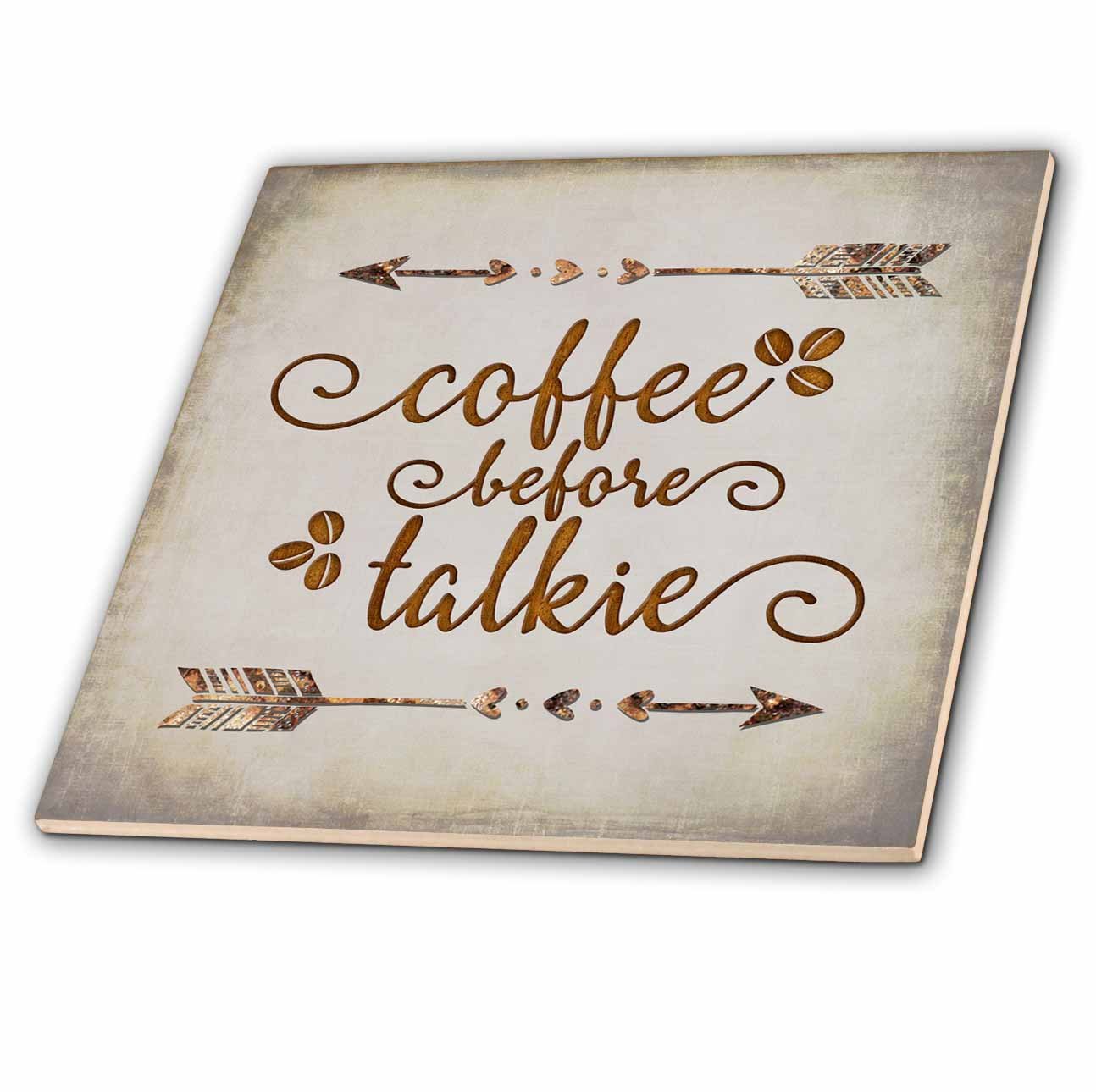 3dRose Funny Typography Ceramic Tile - 'Coffee Before Talkie' Humor Art, 4 Inch - Perfect for Kitchen Decor, Office Gifts & Coffee Lover Presents