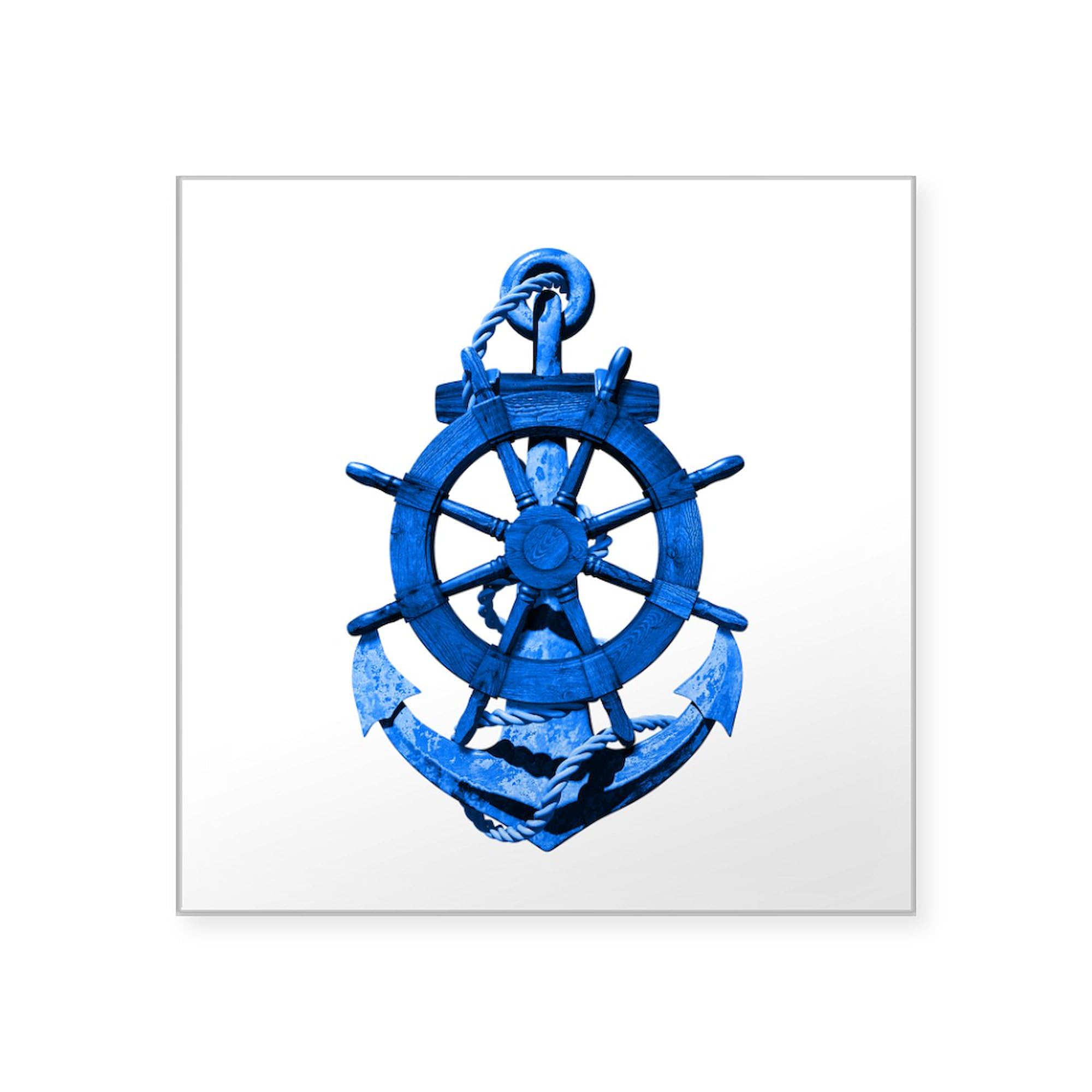 Blue Ship Anchor and Helm Sticker - Waterproof Vinyl Bumper Decal for Cars, Laptops, Windows - Perfect for Boating Enthusiasts & Nautical Decor
