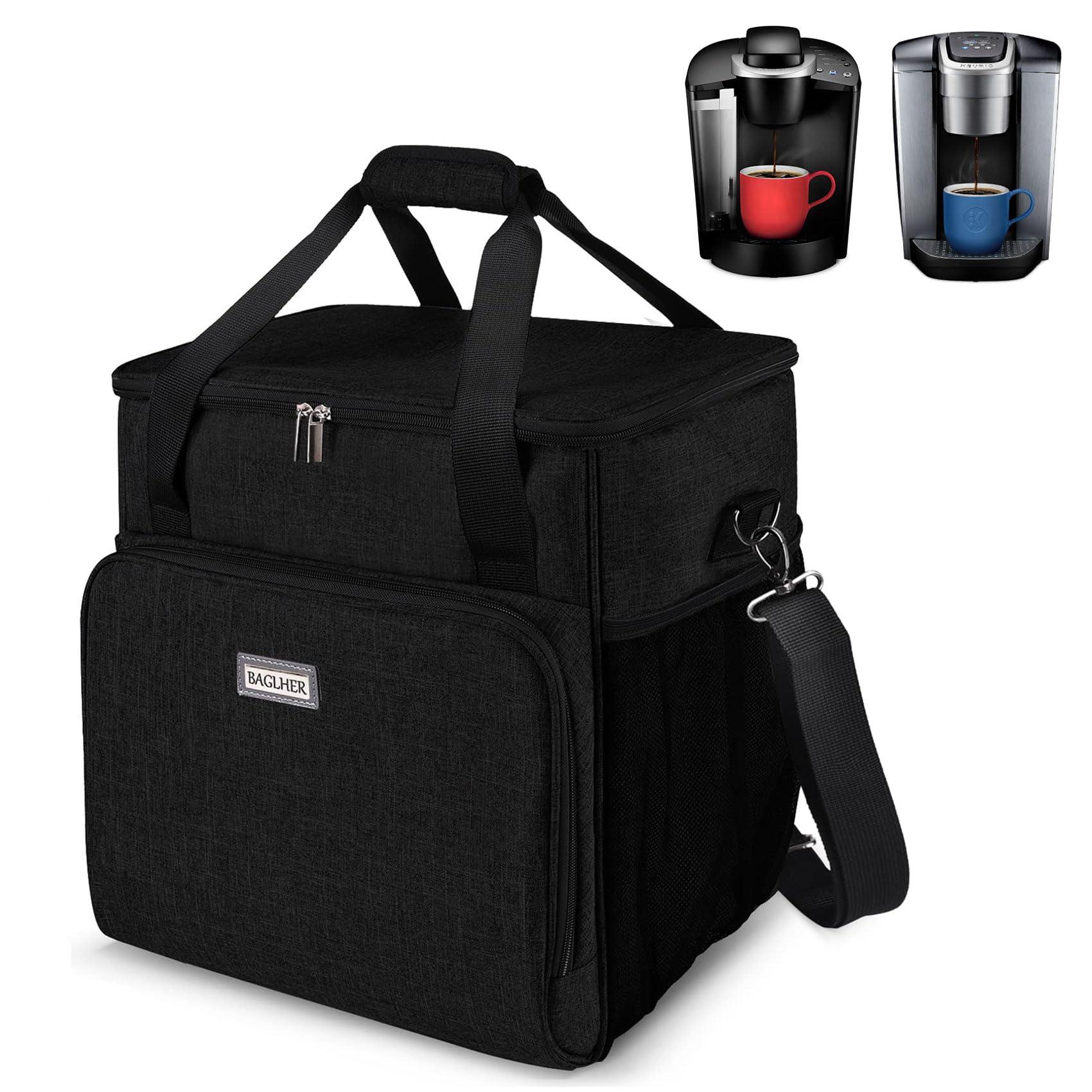 Portable Coffee Maker Travel Bag for Keurig K-Classic/K-Elite/K-Compact - Waterproof Carrying Case with Adjustable Shoulder Strap - Perfect for Camping, Office & Travel Accessories (Black)