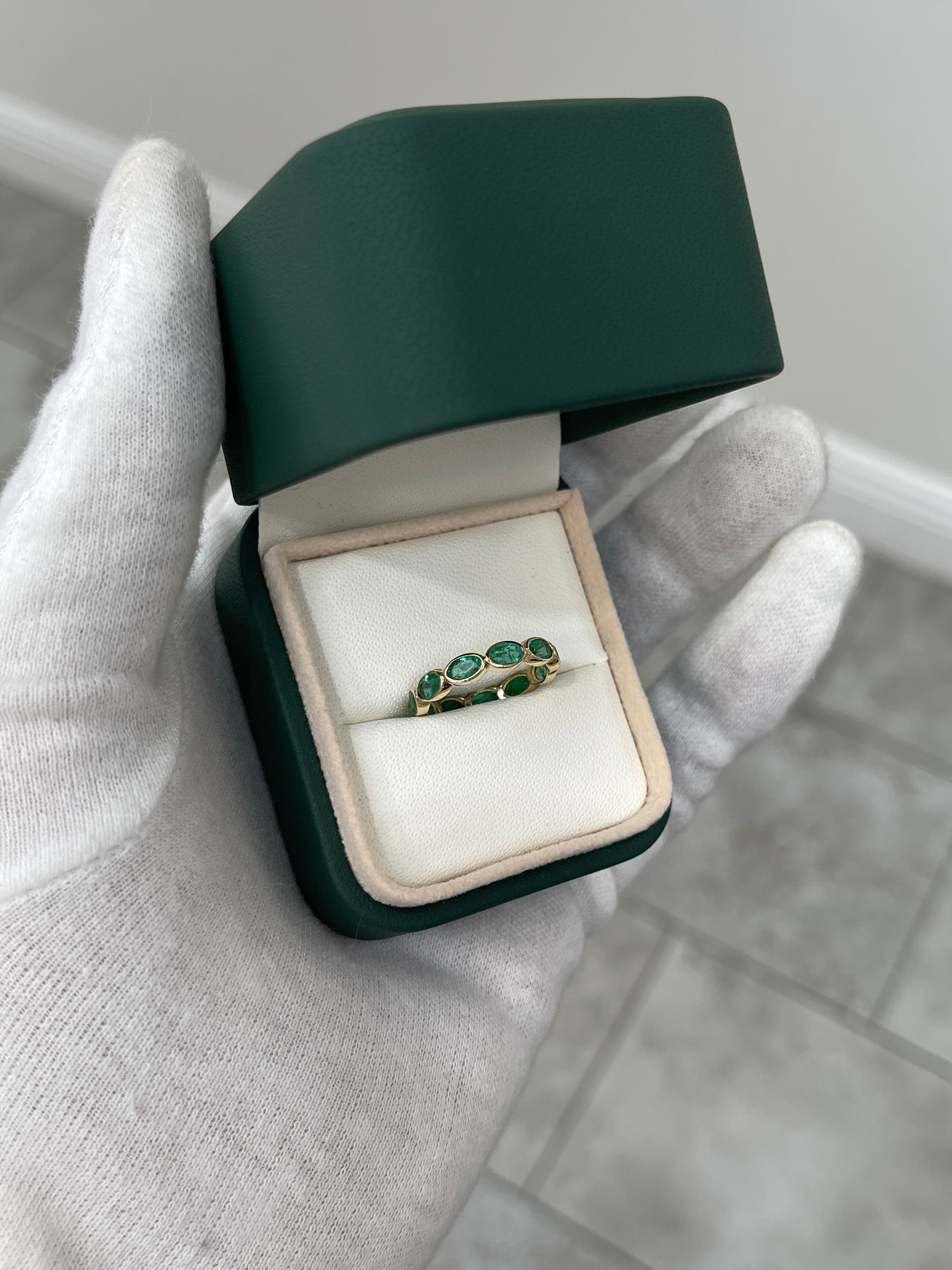 2.30tcw Moval Marquise & Oval Emerald Cut Bezel Eternity Band Ring - 14K White/Yellow/Rose Gold - Size 5.25 - Wedding, Anniversary, Engagement, Gift for Her
