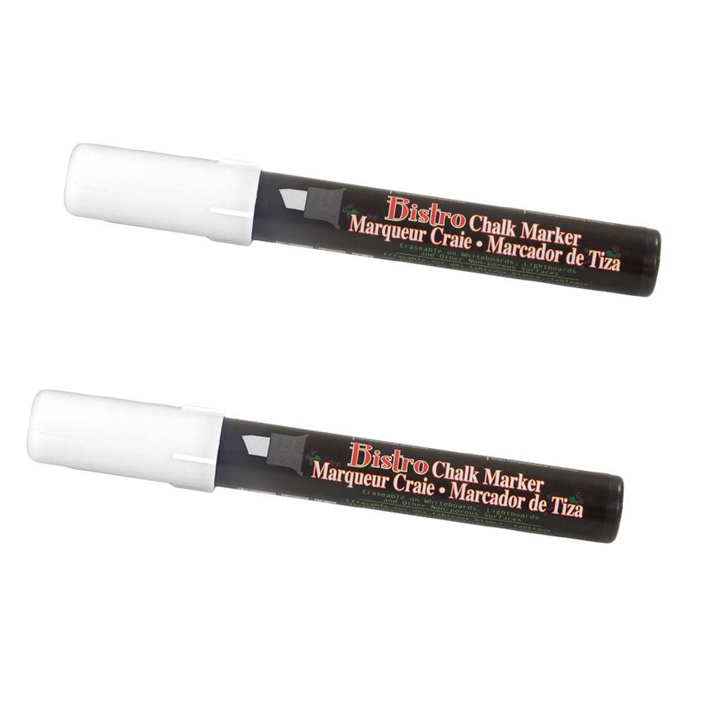 Dustless Erasable Chalk Markers - Chisel Tip Liquid Chalk Markers (White, 2-Pack) for Whiteboards, Glass, Windows & DIY Crafts - Non-Toxic & Vibrant