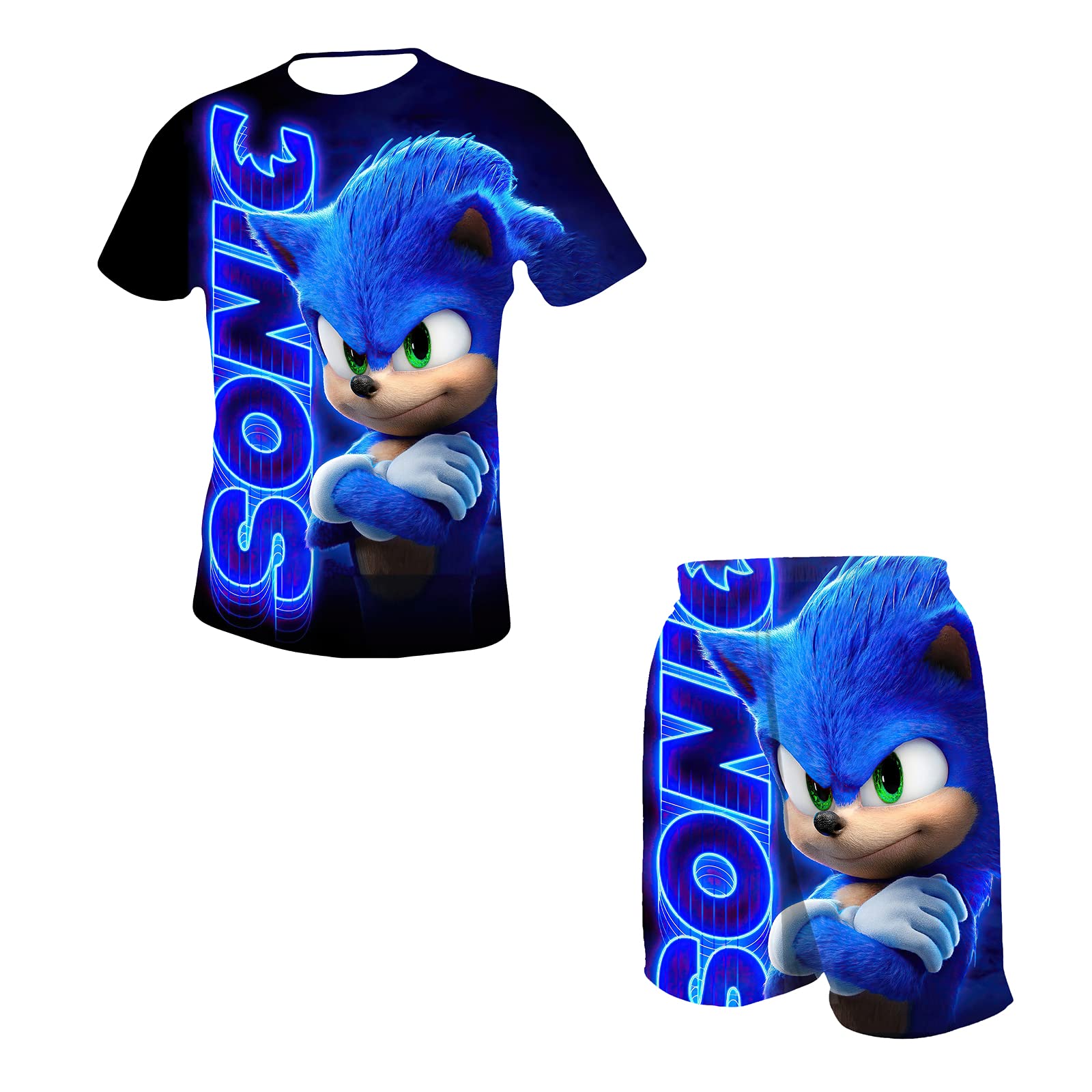 3D Printed Anime Cartoon T-Shirt & Shorts Set for Kids - Summer Play Outfits