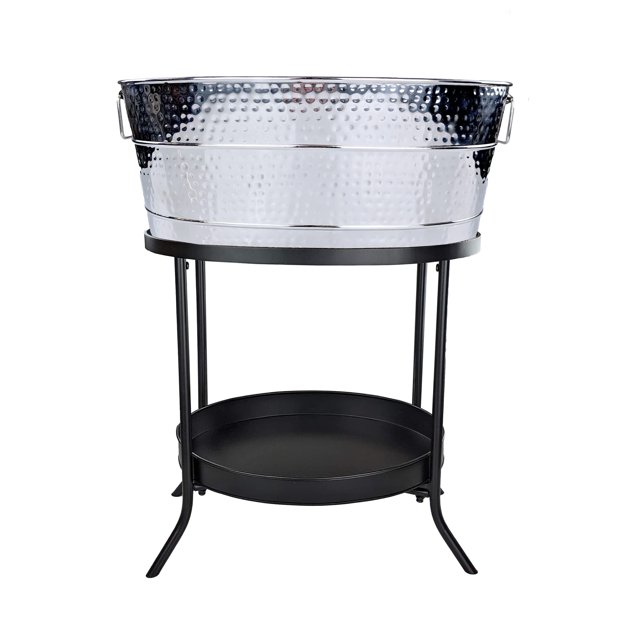 BREKX 25-Quart Aspen Hammered Stainless Steel Beverage Tub with Metal Stand - Premium Ice Bucket & Drink Cooler for Parties, Weddings, BBQs, and Outdoor Events