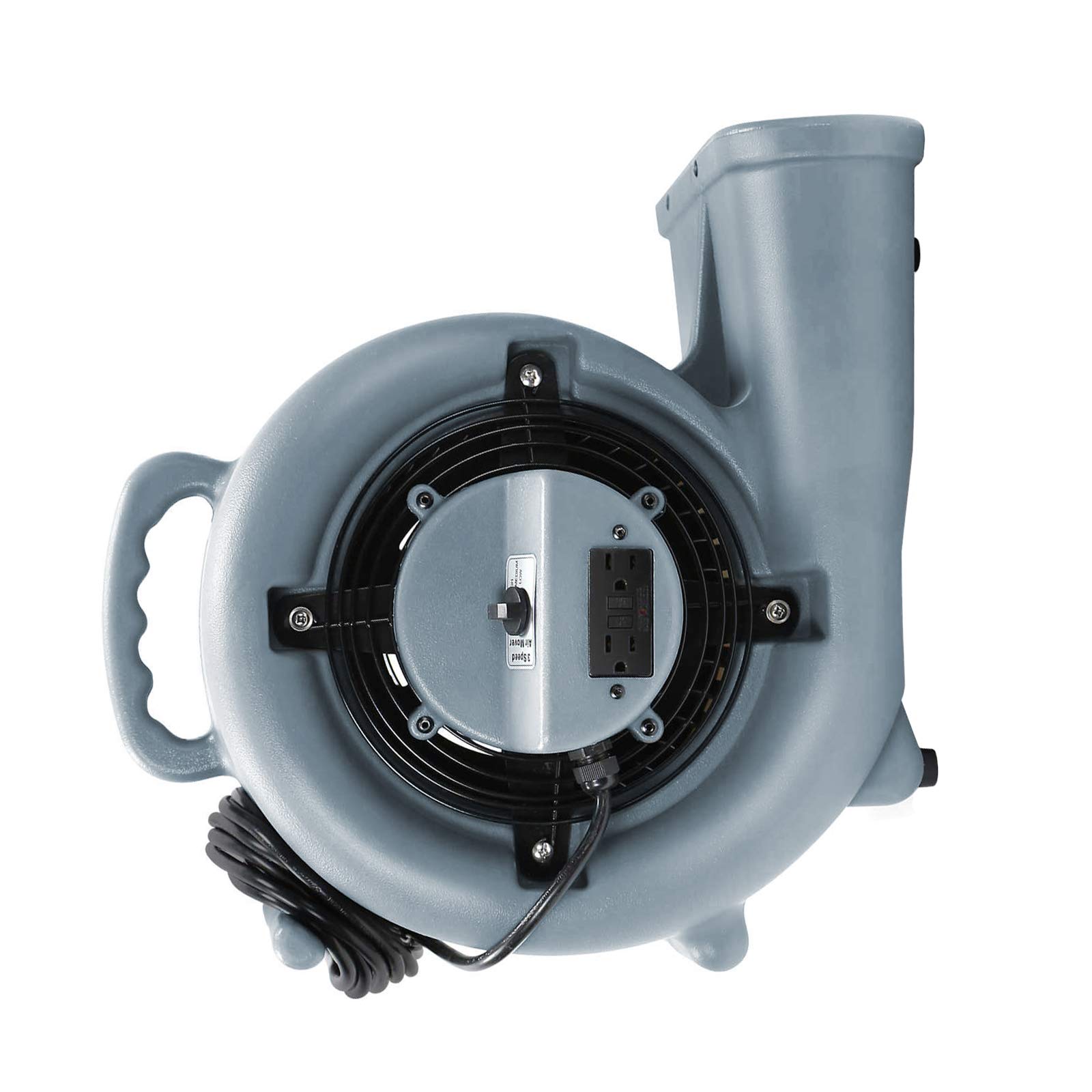Dryser Air Mover 3-Speed Industrial Carpet Dryer & Floor Fan - 1/3 HP Motor with 2 GFCI Outlets, Stackable Gray Blower for Water Damage Restoration, Flood Cleanup & Carpet Drying