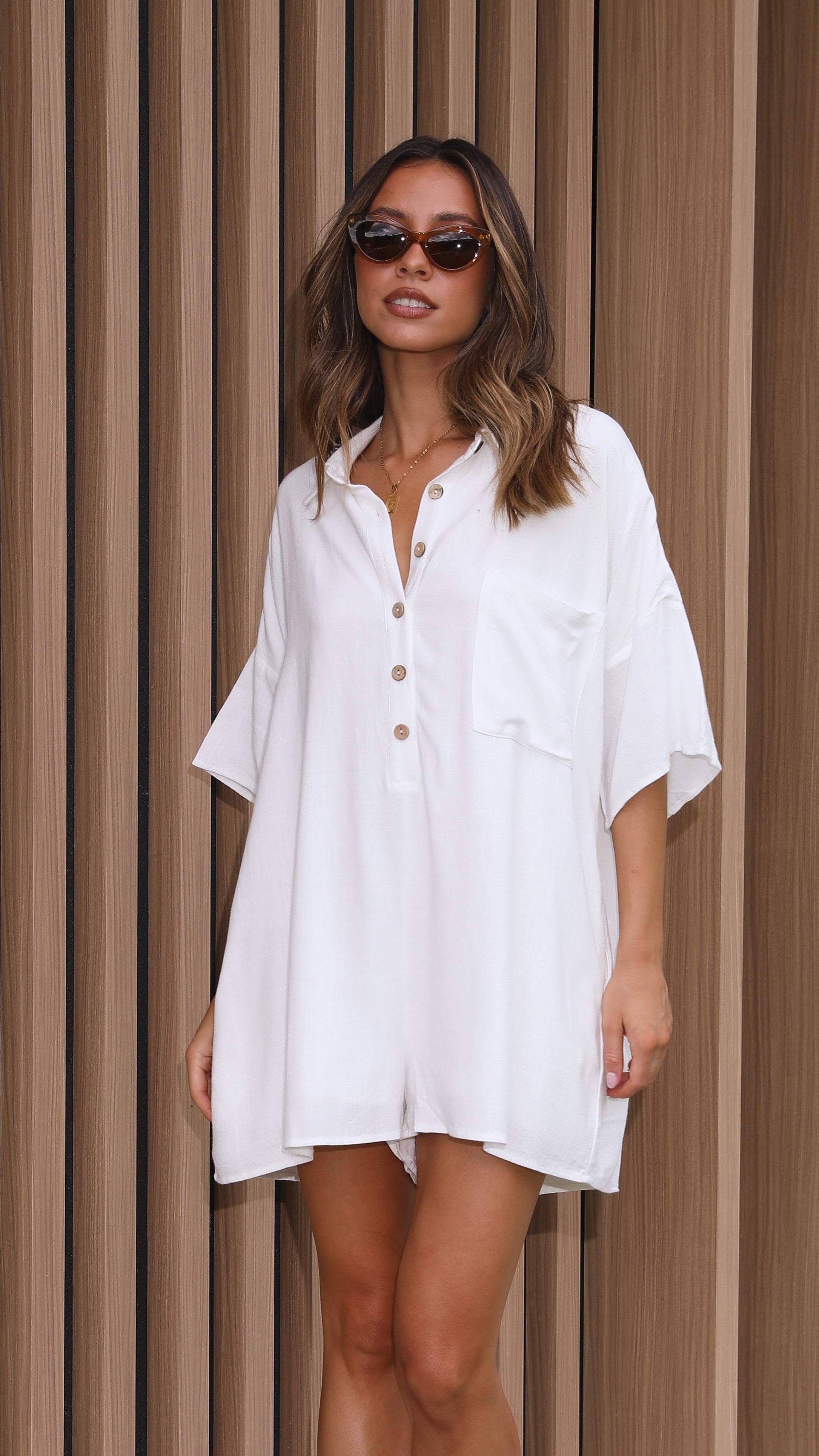Keely Women's White Playsuit Romper - Summer Casual Jumpsuit for Beach, Vacation & Outdoor Activities