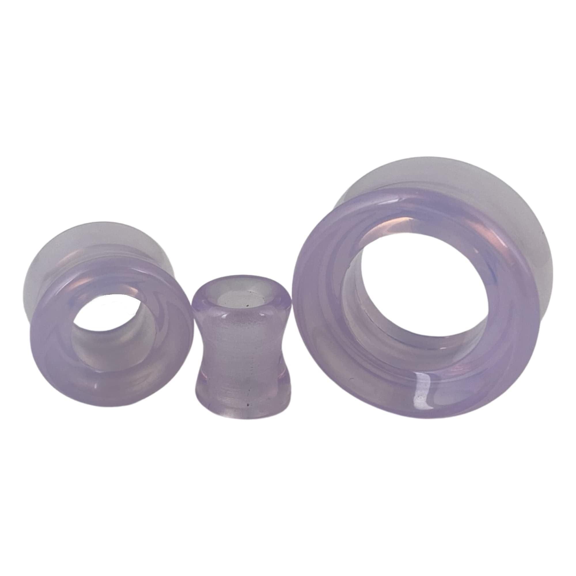 Lavender Opalite Stone Concave Tunnels - Mystic Metals Body Jewelry Pair (STN-752) | Perfect for Ear Stretching, Piercings & Alternative Fashion