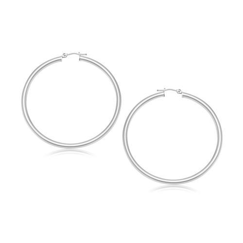 14K White Gold Polished Hoop Earrings - 30mm Diamond Cut Classic Hoops for Women | Perfect for Everyday Wear, Parties & Special Occasions