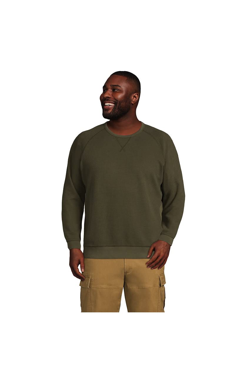 Lands' End Men's Long Sleeve Waffle Crew Sweatshirt - Soft Thermal Knit Pullover for Winter Warmth, Casual Wear & Outdoor Activities