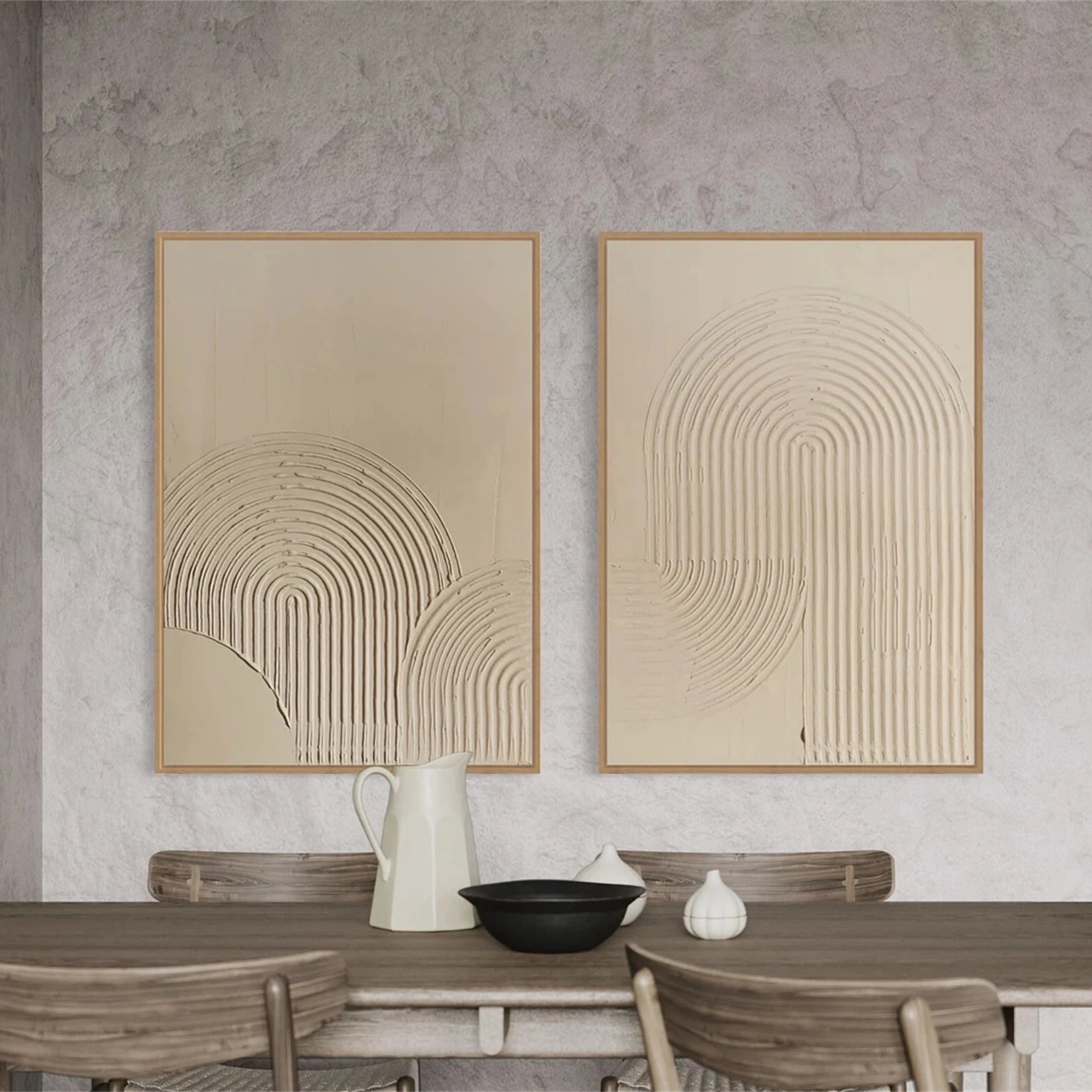 Abstract Beige and Brown Wall Art Set of 2 Paintings - Modern Home Decor for Living Room, Bedroom & Office | #BB092