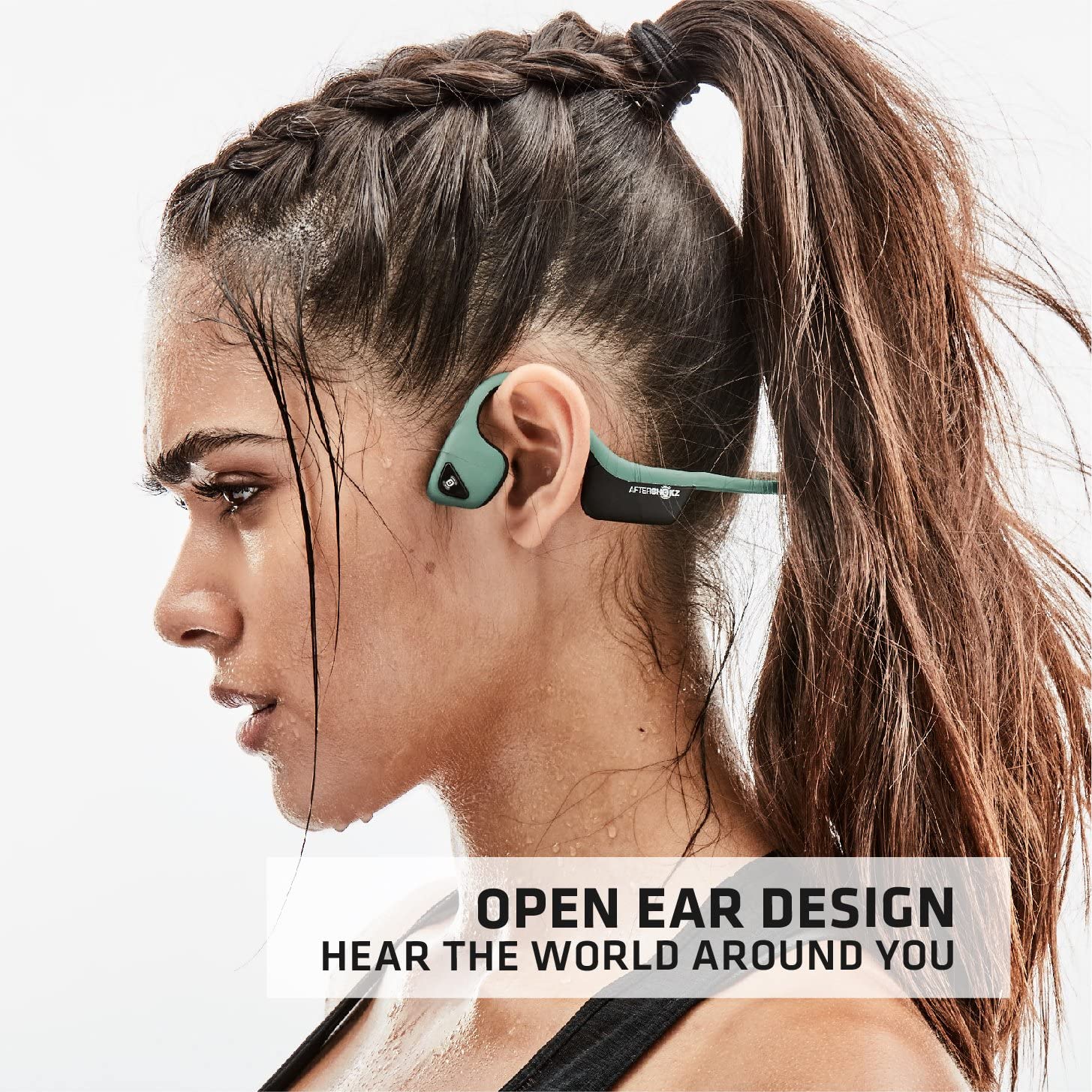 AfterShokz Air Open Ear Bone Conduction Wireless Bluetooth Headphones IP55 Waterproof - AS650FG Forrest Green (Renewed Like New) | Perfect for Running, Cycling & Outdoor Sports