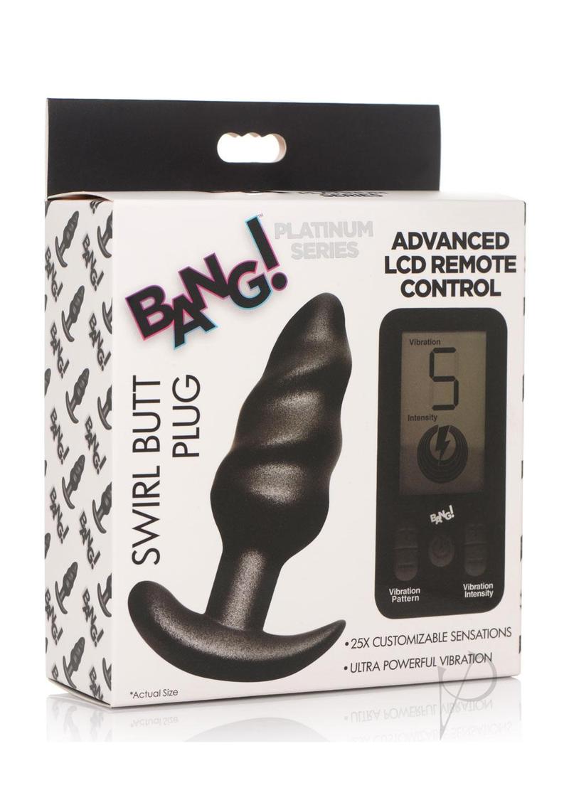 25x Rechargeable Silicone Swirl Anal Plug with Wireless Remote Control - Black - Perfect for Couples Play & Solo Pleasure