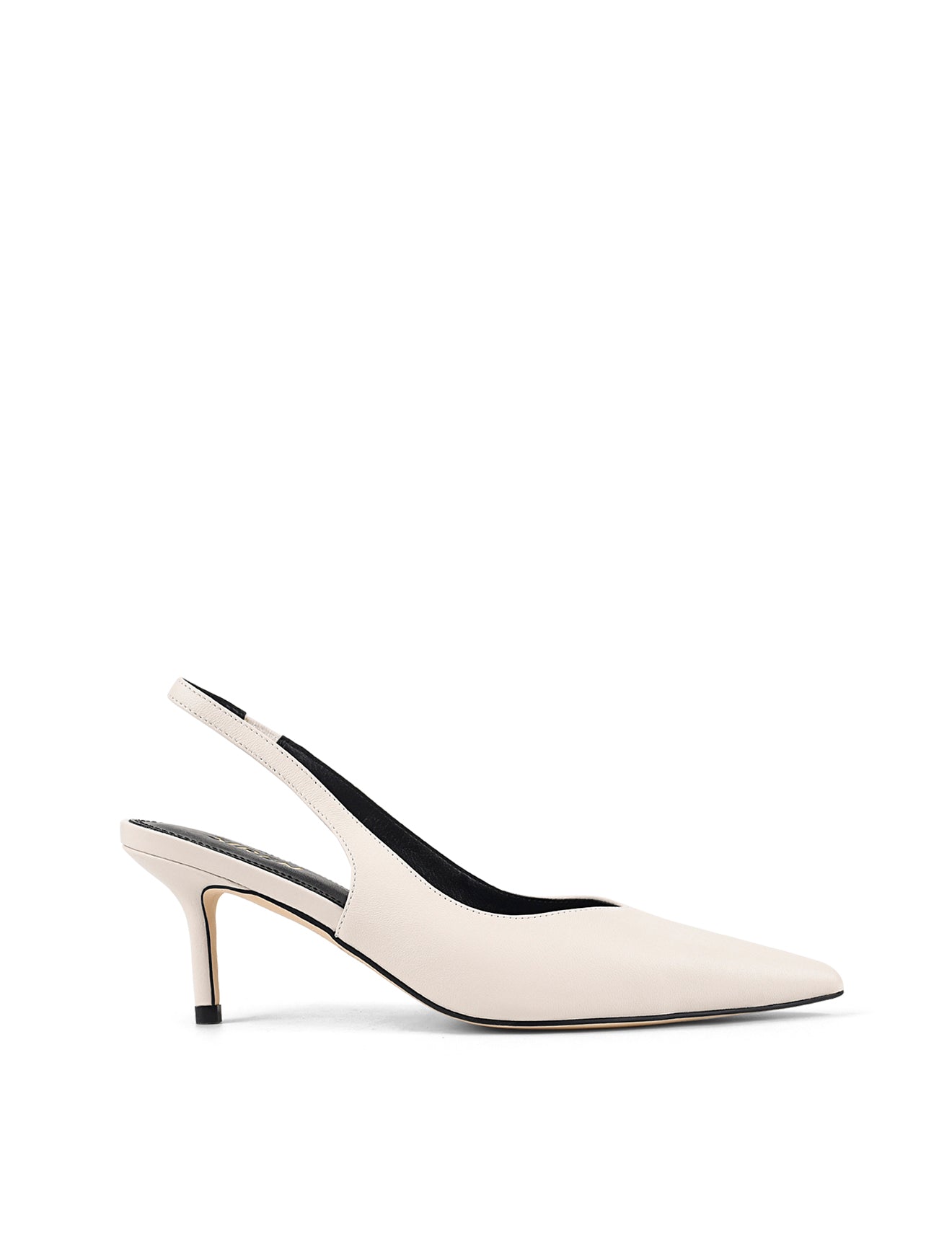Yory Slingback Kitten Heels - Women's White Leather Low Heel Sandals for Work, Office & Special Occasions