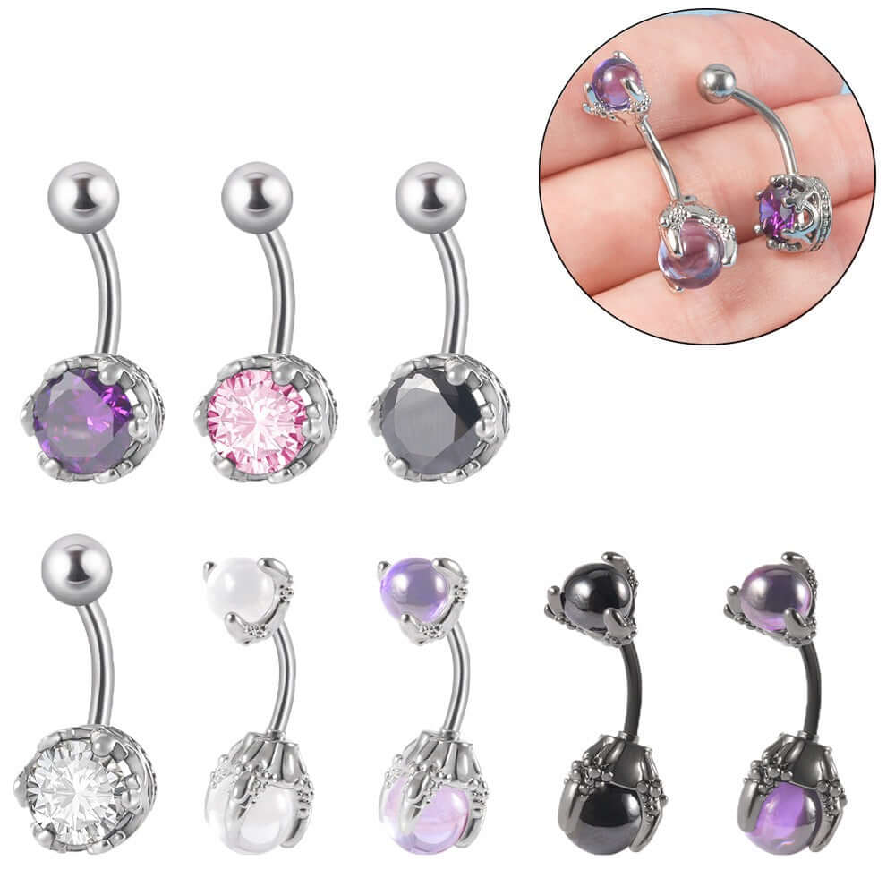 Claw Diamond Bead Belly Button Rings | DL4131 | Stylish Body Jewelry for Women, Perfect for Piercings & Fashion Accessories