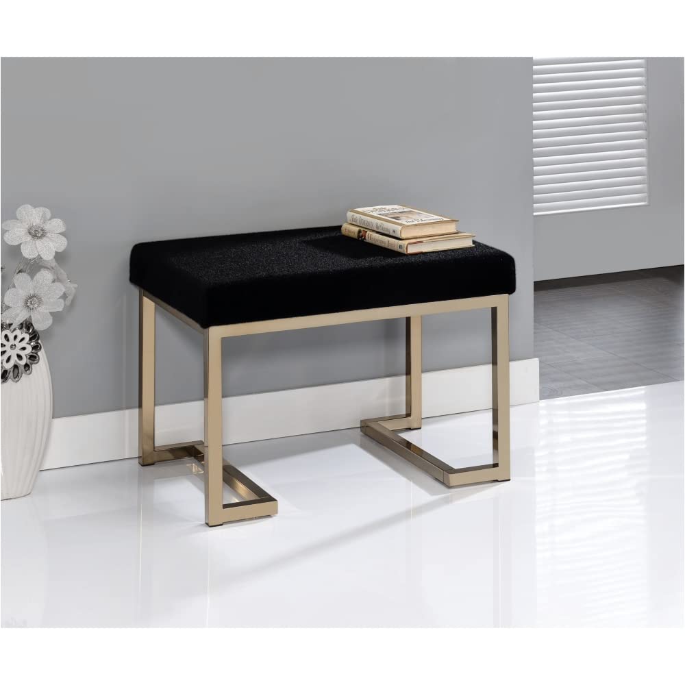 NYCSUOANI Black Fabric Ottoman with Champagne Accents - 24