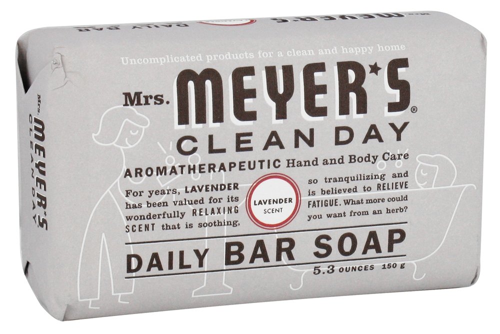 Mrs. Meyer's Lavender Bar Soap - 5.3 oz | Natural Hand & Body Cleanser for Dry Skin | Perfect for Bathroom, Kitchen & Travel Use