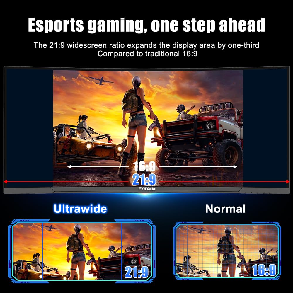 FYHXele 34 Inch WQHD Gaming Monitor 165Hz Curved Screen, 1ms Response Time, AMD FreeSync - Perfect for PC, PS5, Xbox Gaming & Home Office Setup