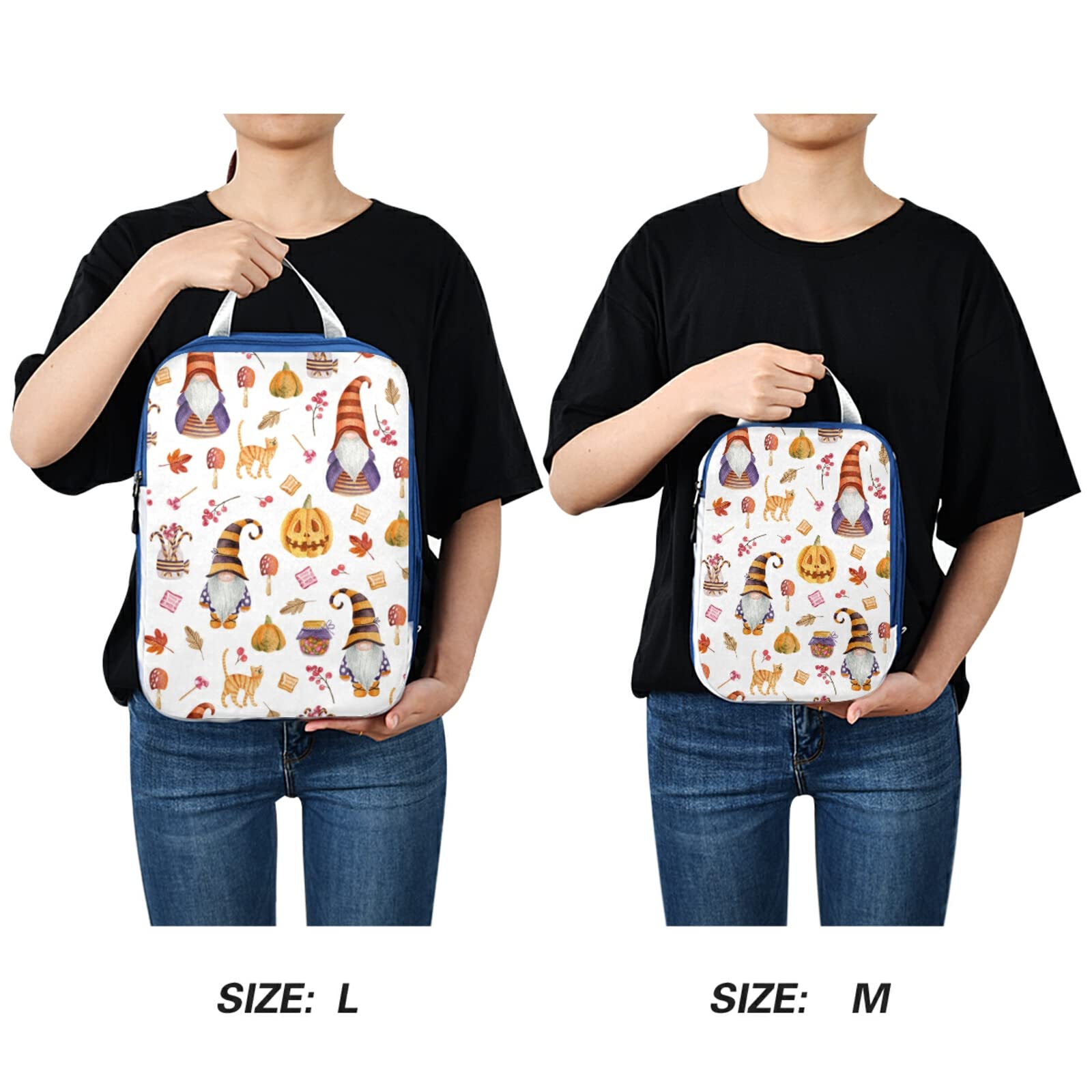 Expandable Adjustable Ultralight Luggage Packing Bags - 3 Piece Set of Compressible Travel Organizer Cubes for Suitcase | Halloween Watercolor Gnomes, Pumpkins & Leaves Design | Perfect for Air Travel, Weekend Getaways & Business Trips