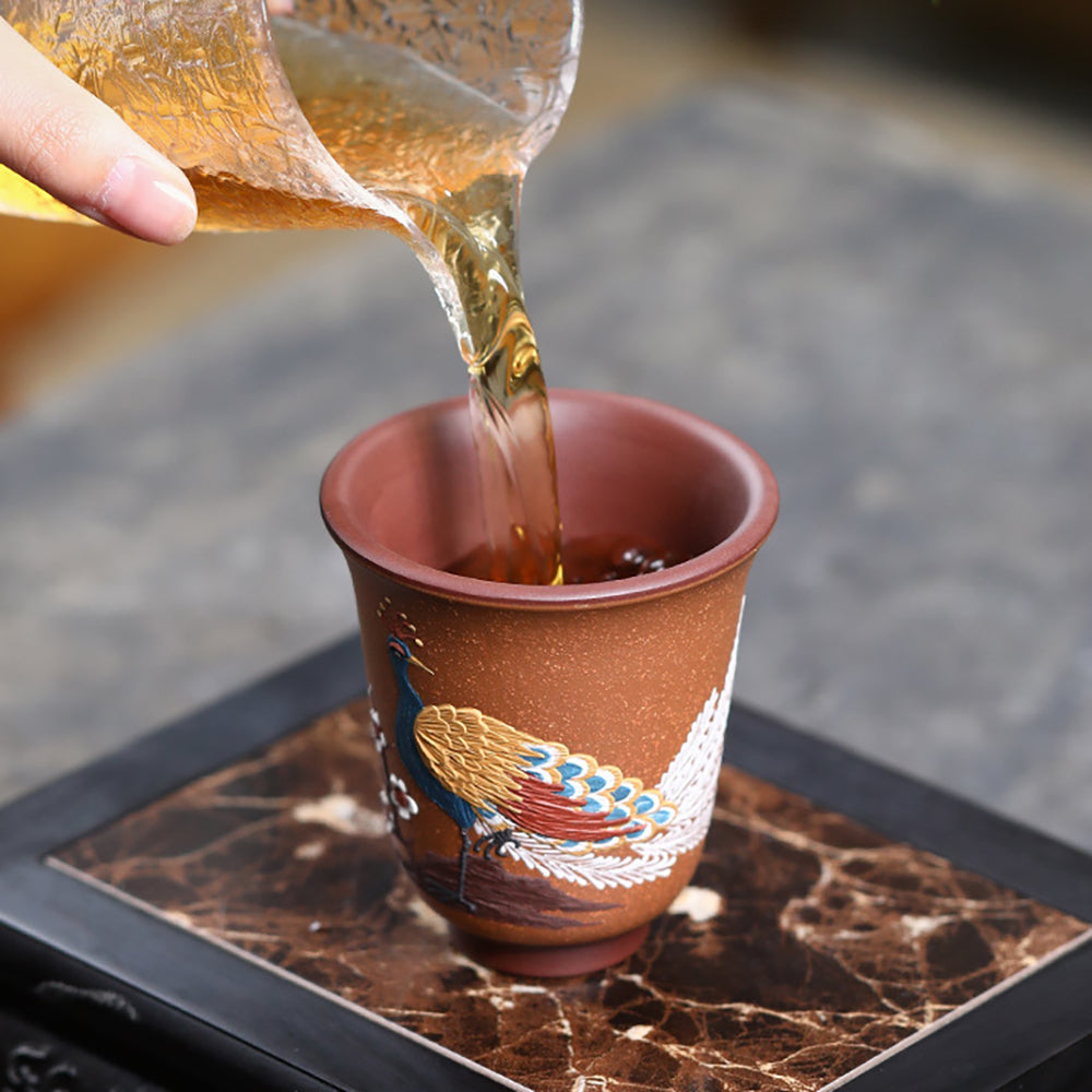 Handmade Purple Clay Peacock Gongfu Tea Cup - Traditional Chinese Ceramic Teacup for Oolong & Pu-erh Tea - Perfect for Tea Ceremonies & Gifting
