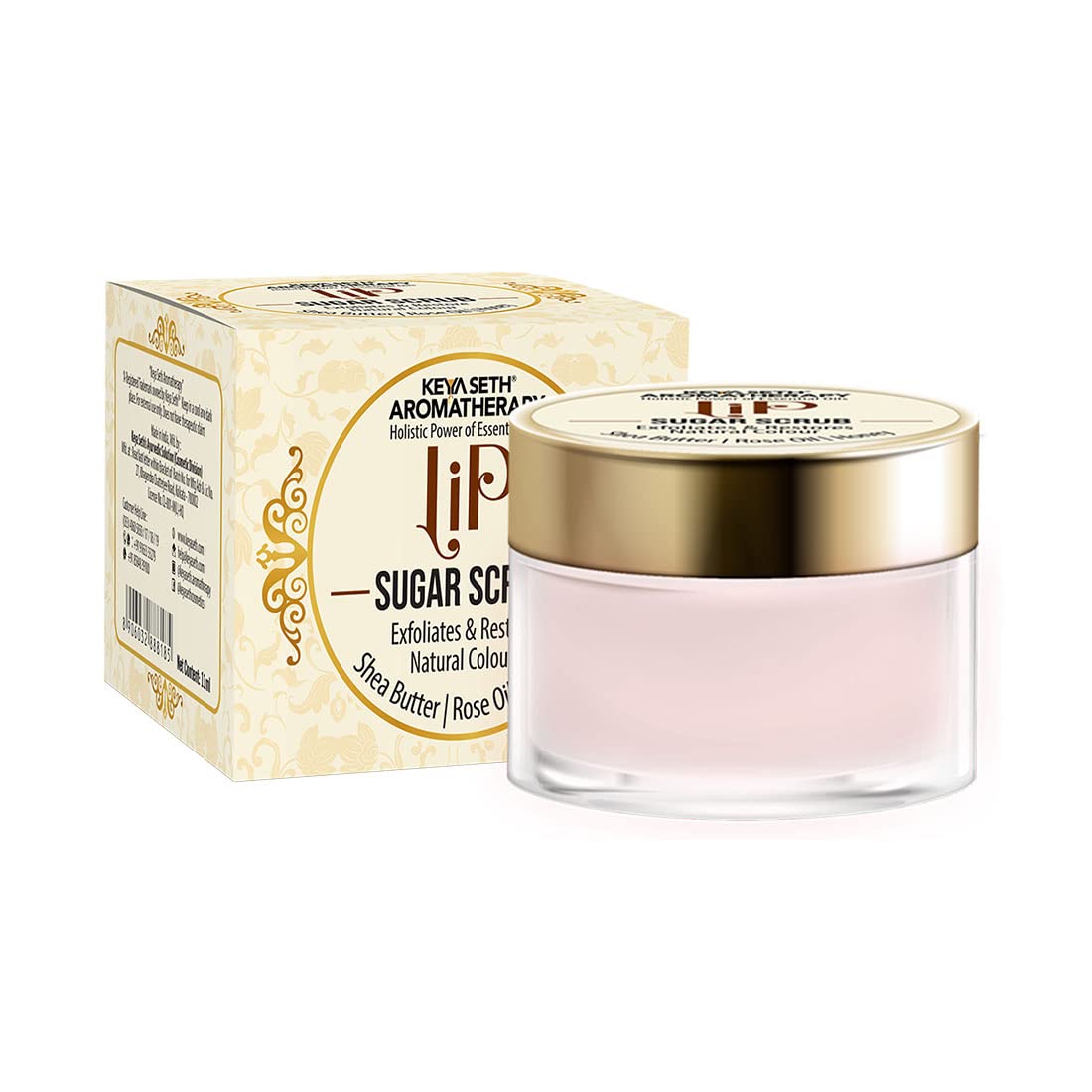 Keya Seth Aromatherapy Lip Sugar Scrub with Shea Butter, Rose Oil & Honey - Gentle Exfoliation & Natural Lip Color Restoration for Men & Women - 11ml - Perfect for Dry Lips & Pre-Makeup Prep