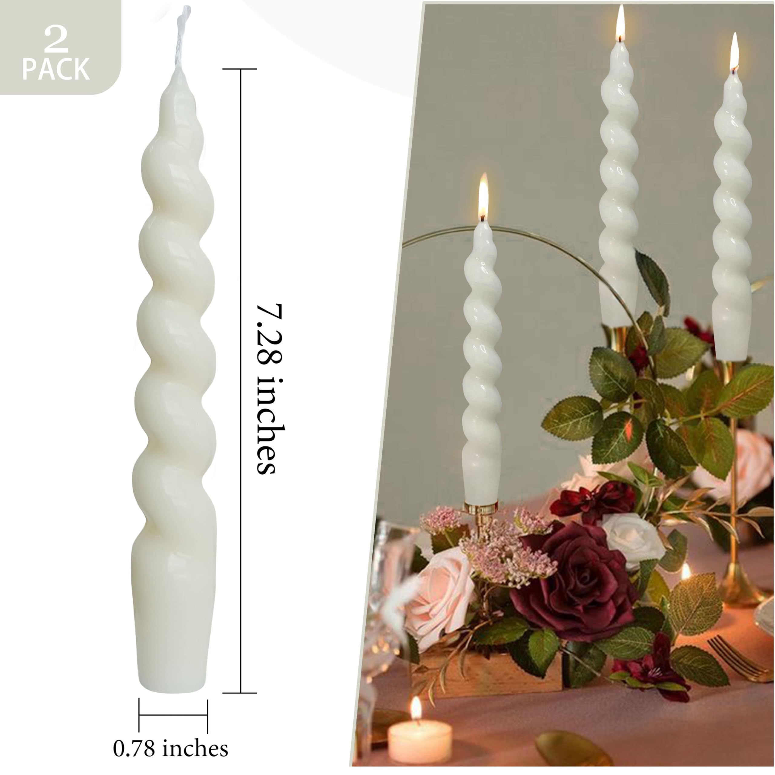 White Spiral Taper Candles 7.5