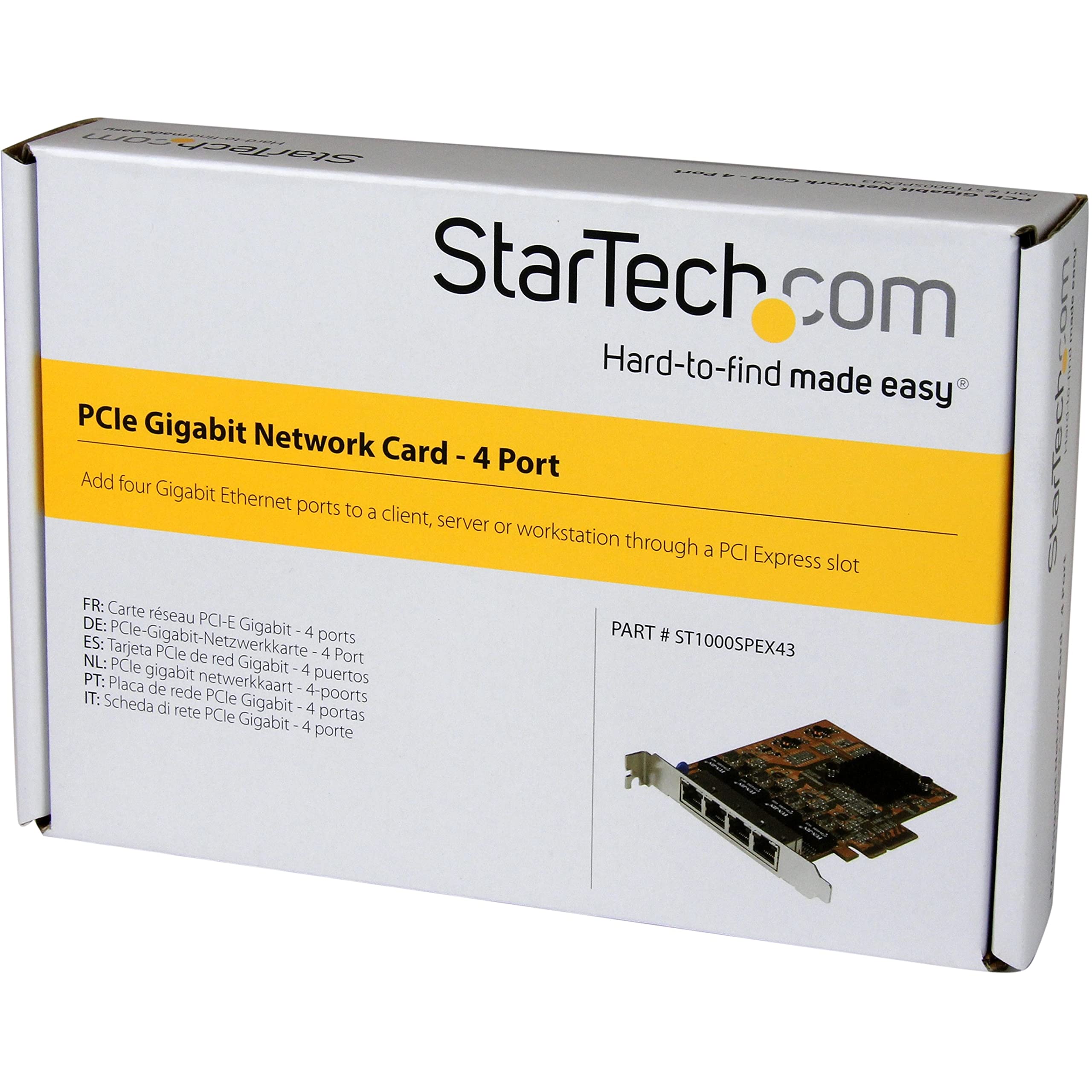 StarTech.com 4 Port PCIe Gigabit Ethernet Network Card - Standard Profile - RJ45 Port - Realtek RTL8111G Chipset - NIC Server Adapter for High-Speed Networking (ST1000SPEX43) - Ideal for Gaming PCs, Workstations, and Server Upgrades