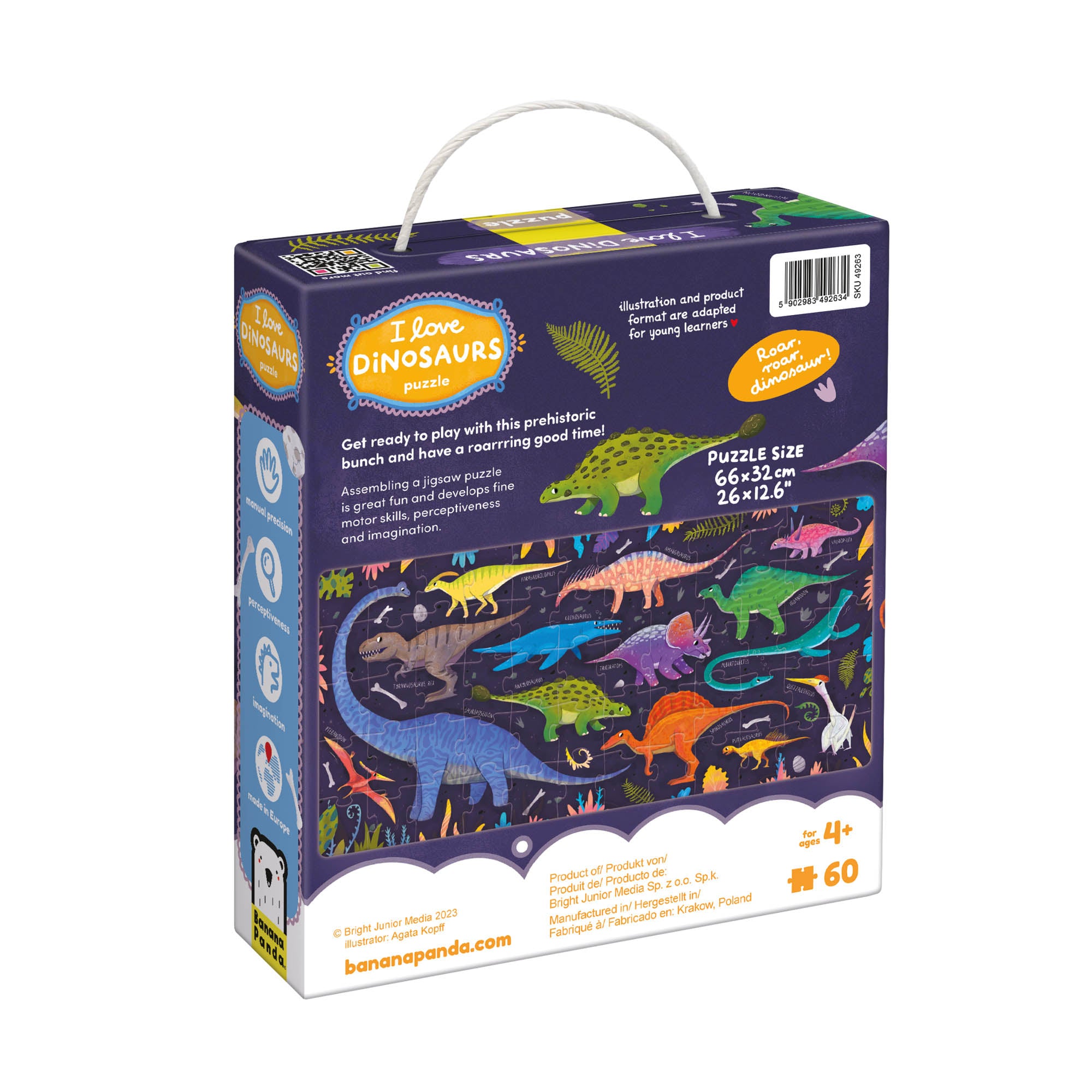 Banana Panda I Love Dinosaurs Puzzle - 60 Piece Jigsaw Puzzle for Kids | Dinosaur Toys for Boys & Girls | Perfect for Birthday Gifts & Educational Play